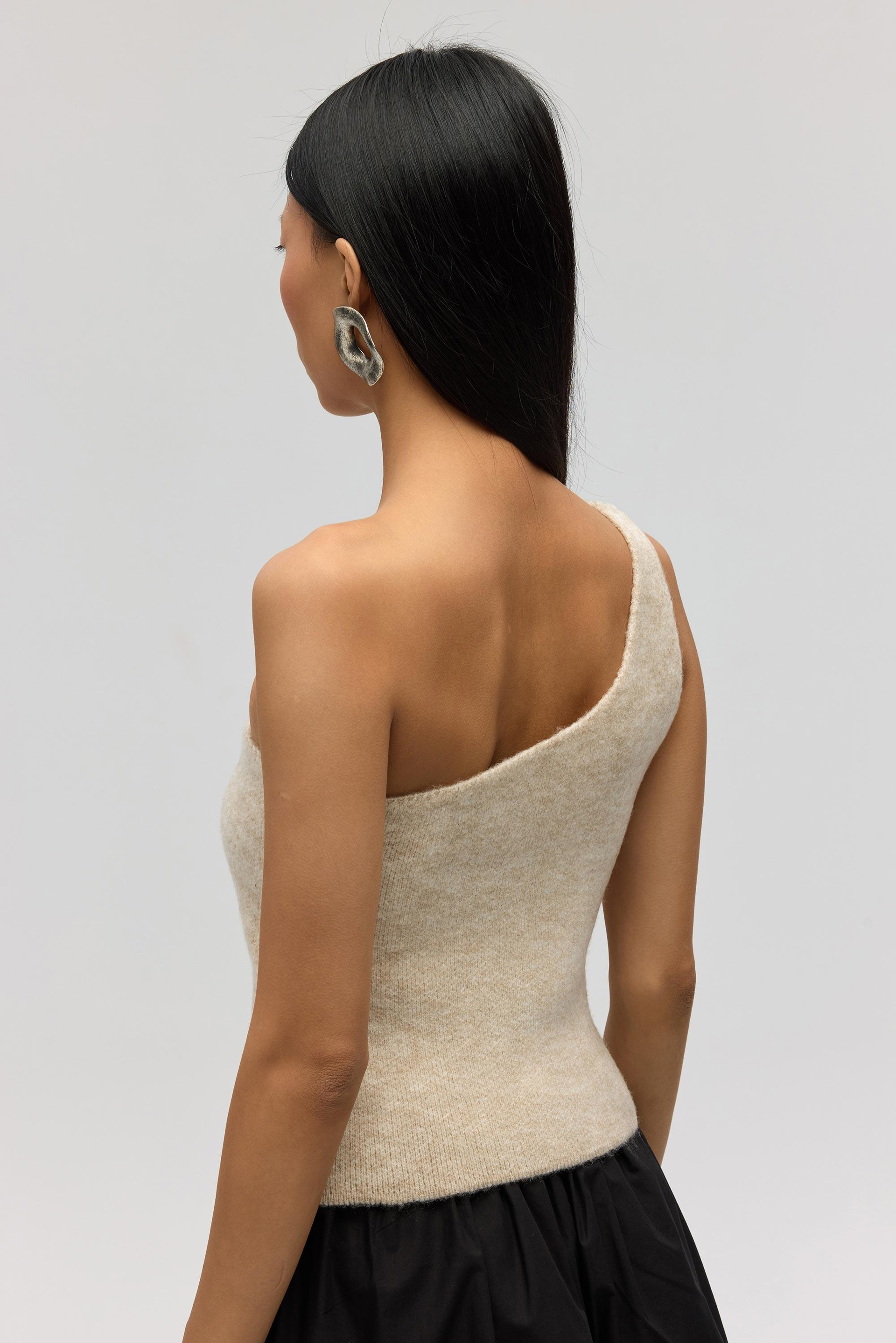 Elvar Tek Omuz Bej Triko Crop