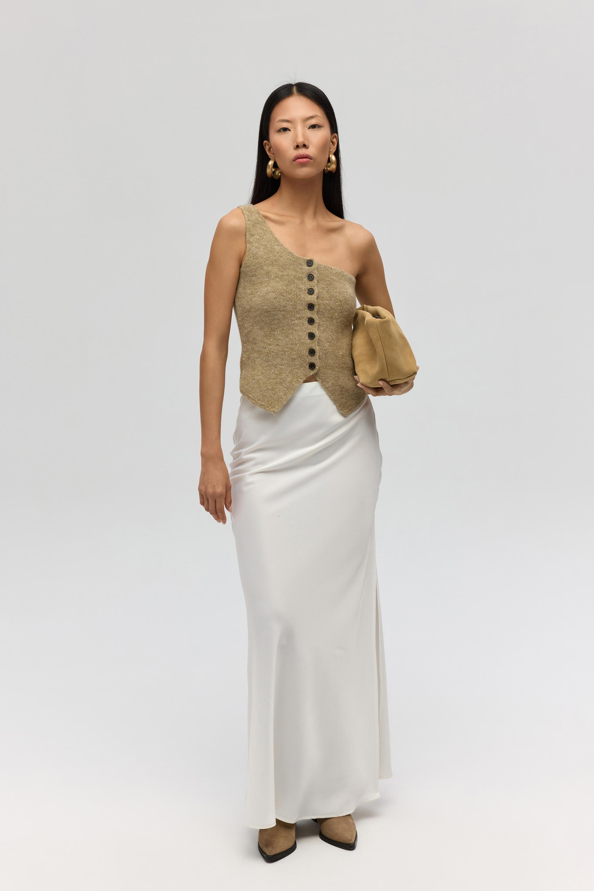 Elvar Tek Omuz Vizon Triko Crop