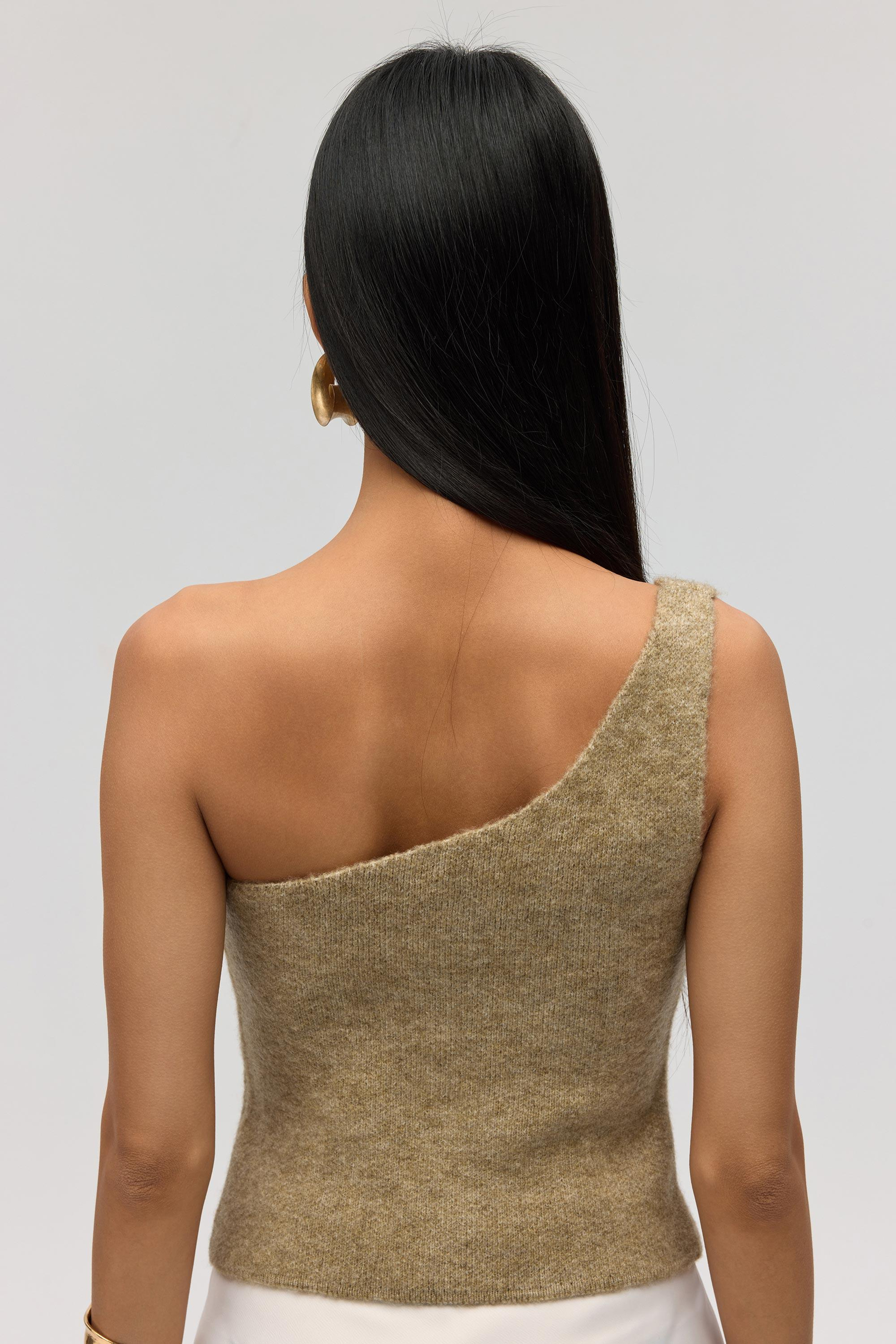 Elvar Tek Omuz Vizon Triko Crop