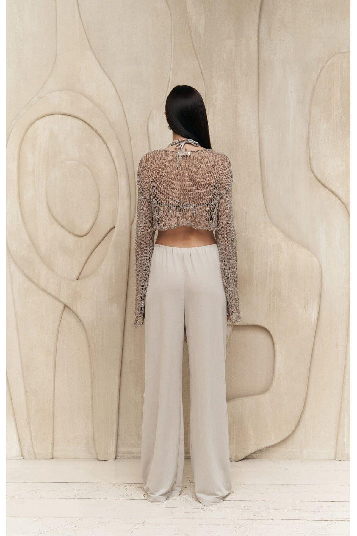 Ember Light Gray Trousers with Crossover Front 