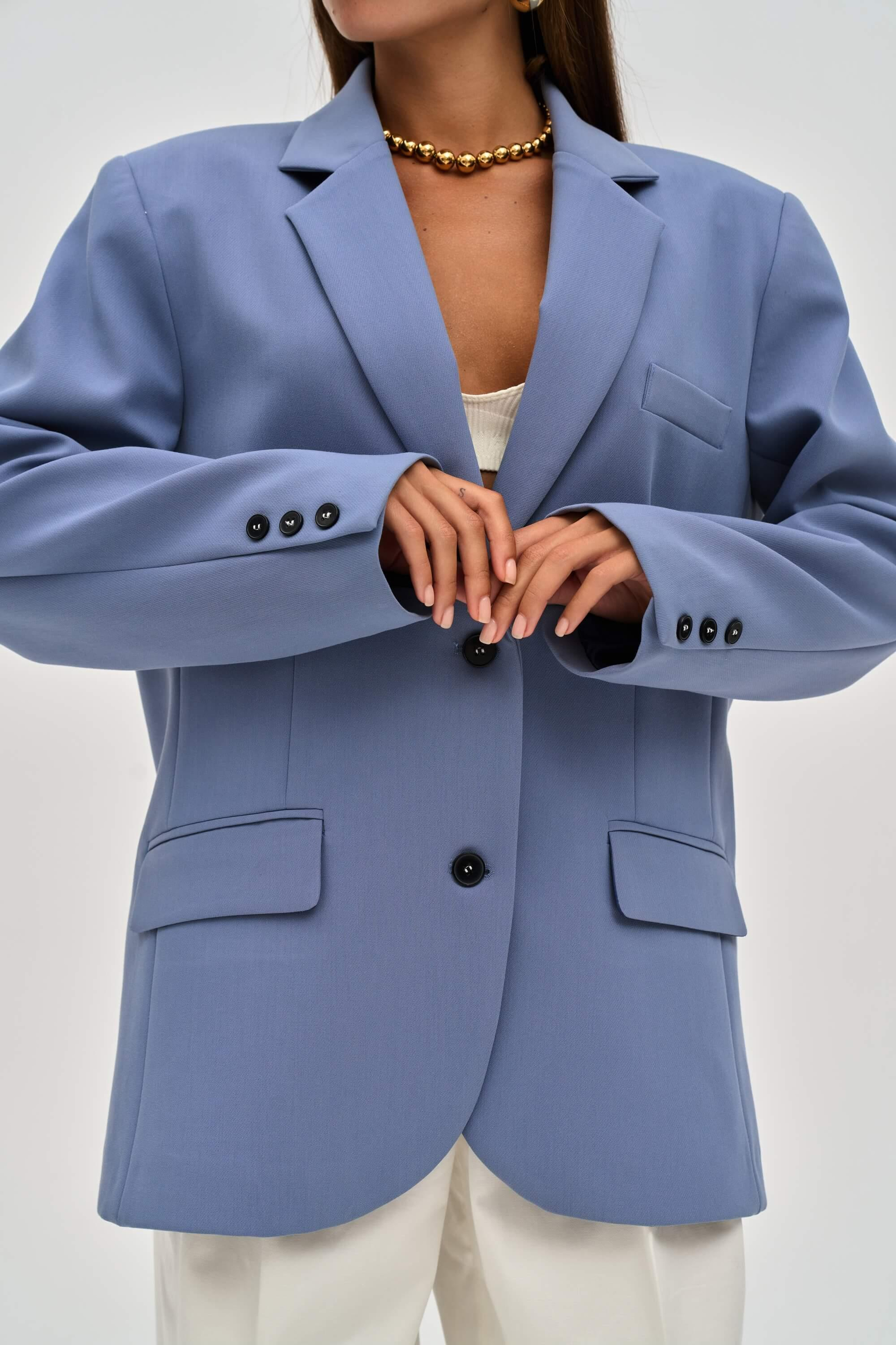 Emma Dikiş Detaylı Mavi Blazer