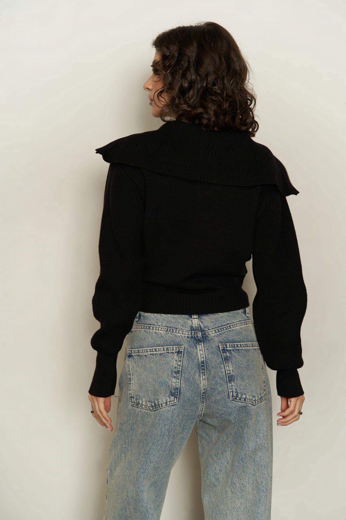 Endless Yarım Zrope-Up Black Sweater
