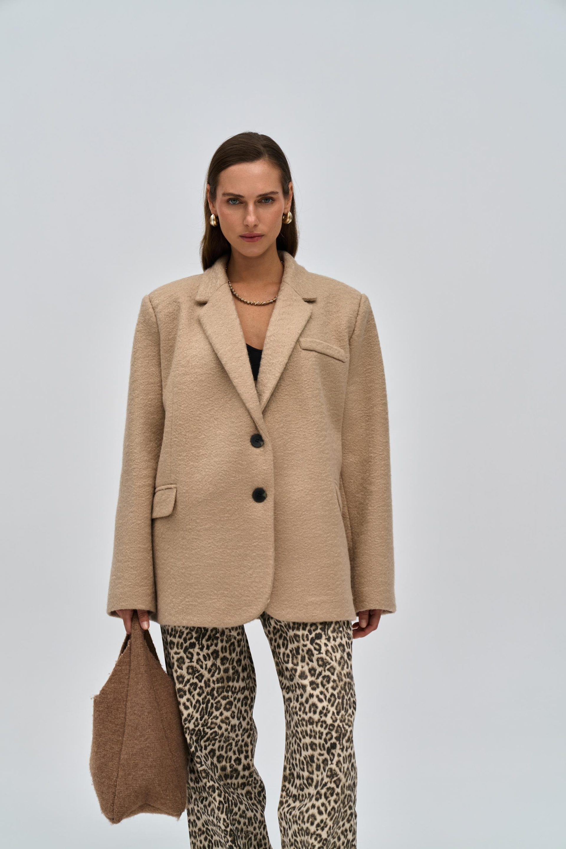 Enzo Taupe Blazer Ceket