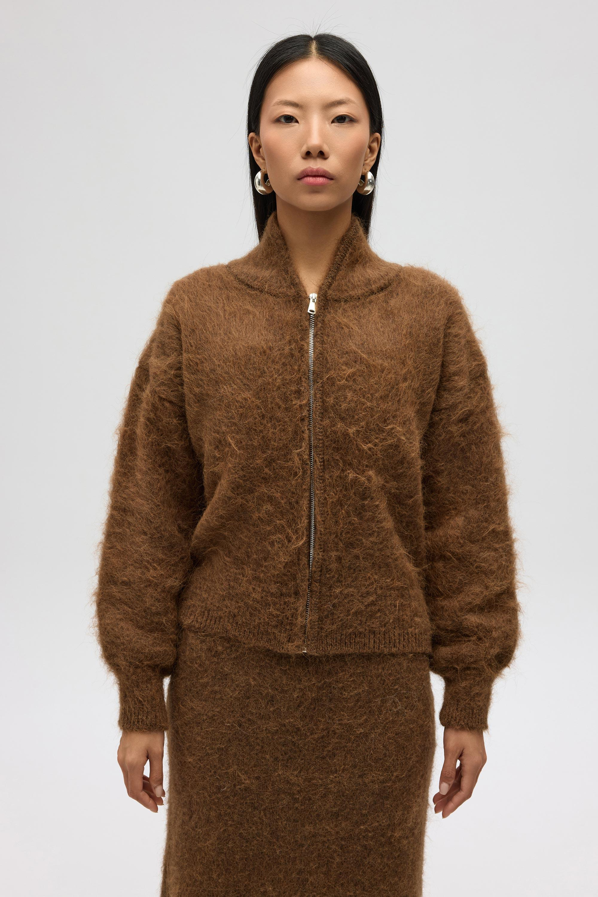 Eskara Fermuarlı Açık Kahve Triko Hırka