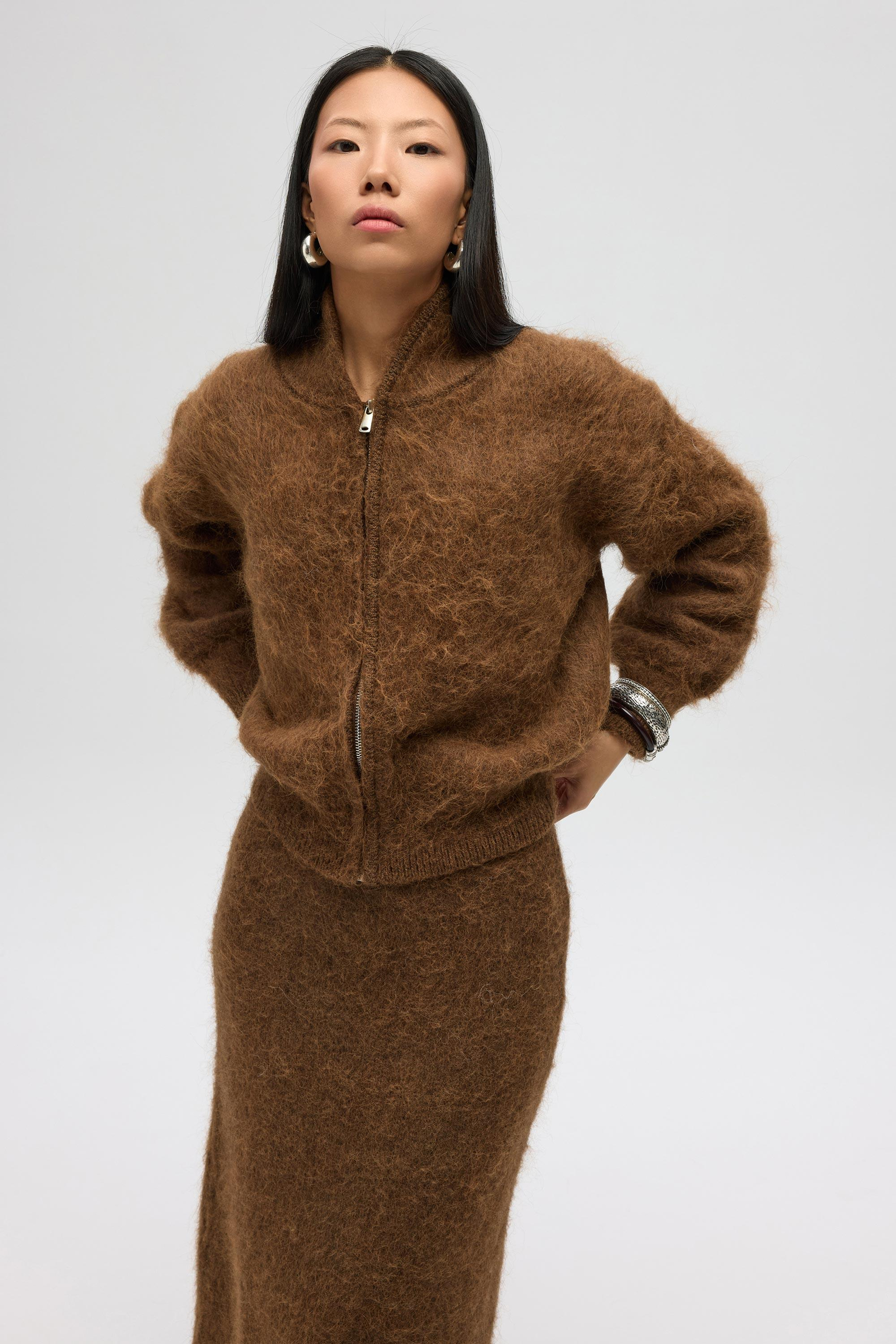 Eskara Fermuarlı Açık Kahve Triko Hırka