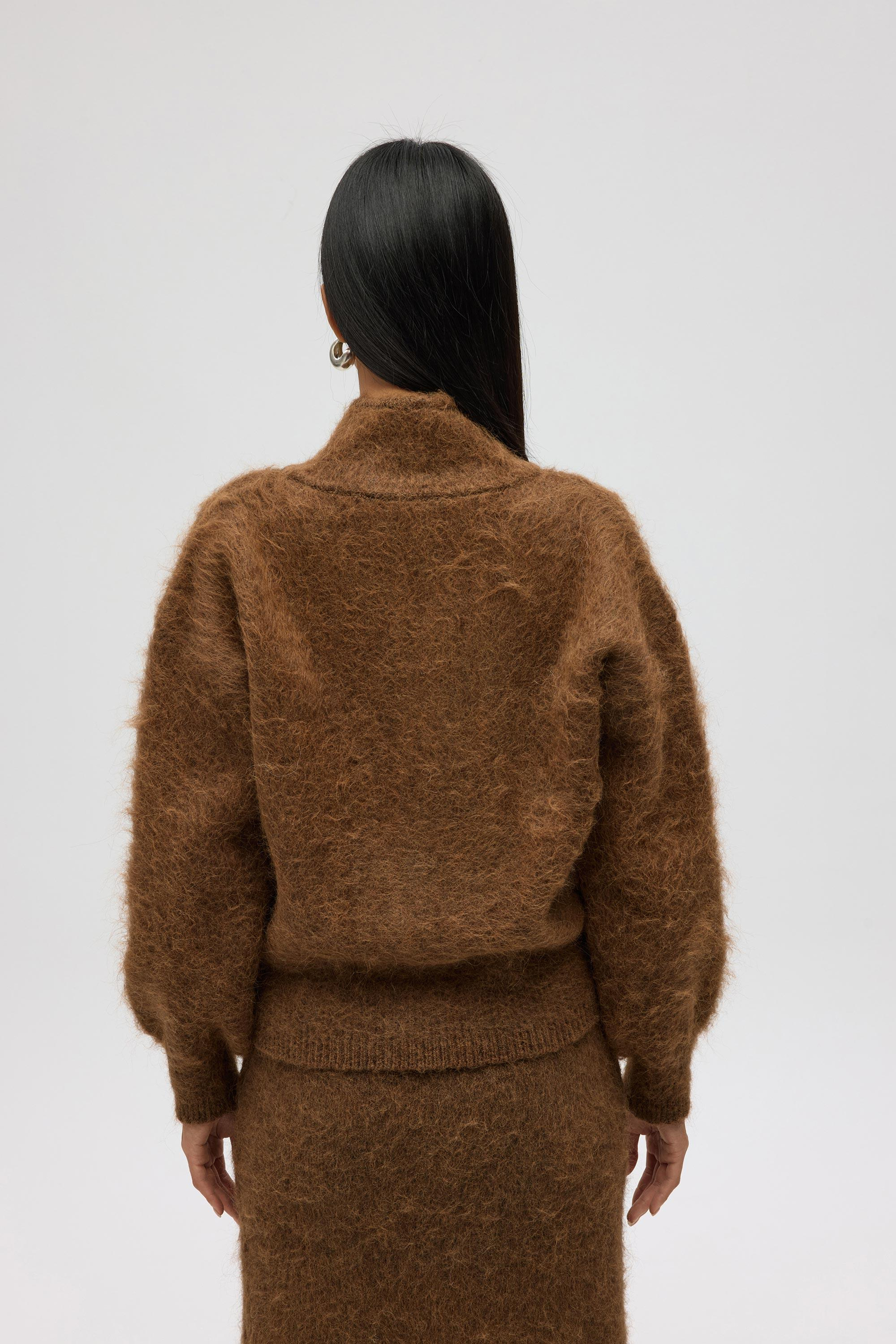 Eskara Fermuarlı Açık Kahve Triko Hırka