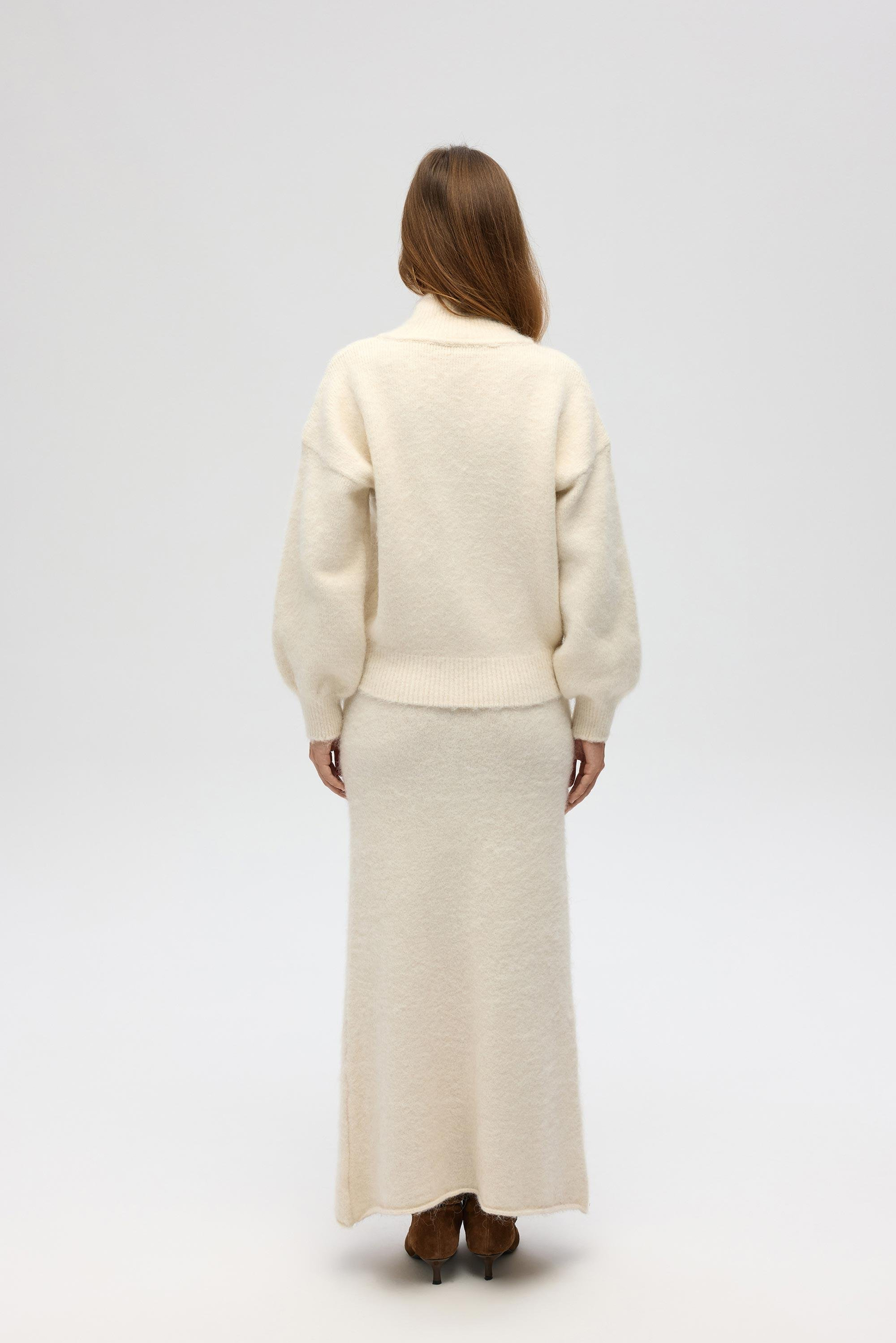 Eskara Fermuarlı Ekru Triko Hırka