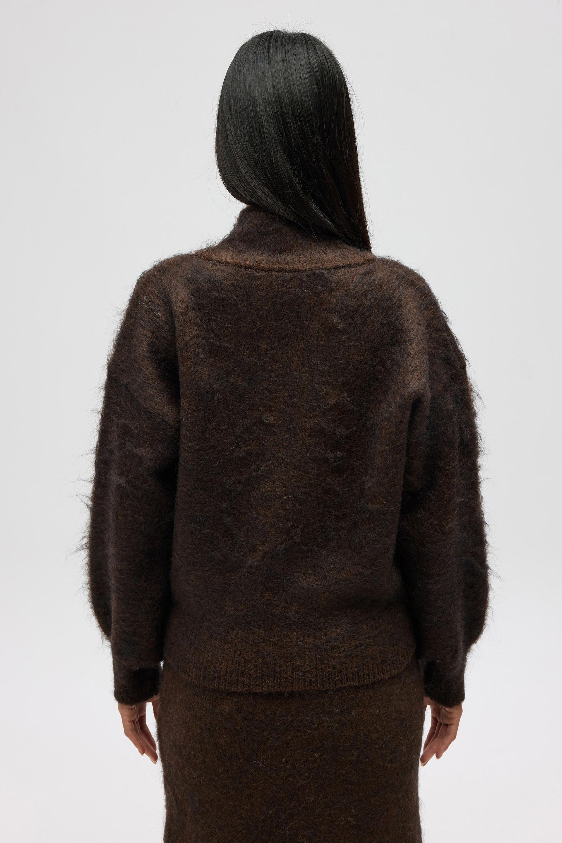 Eskara Fermuarlı Kahve Triko Hırka