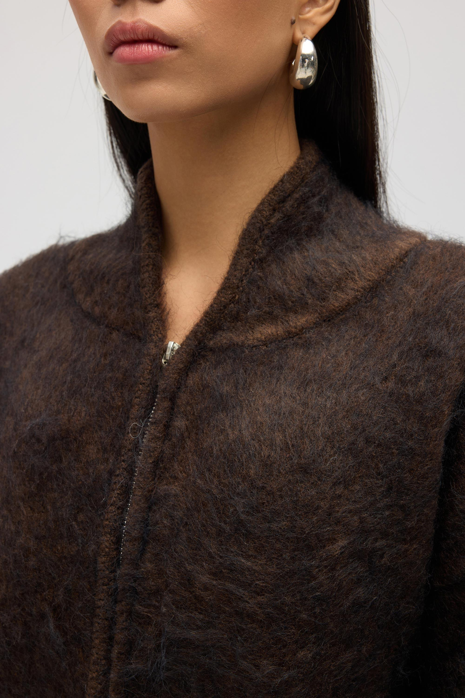 Eskara Fermuarlı Kahve Triko Hırka