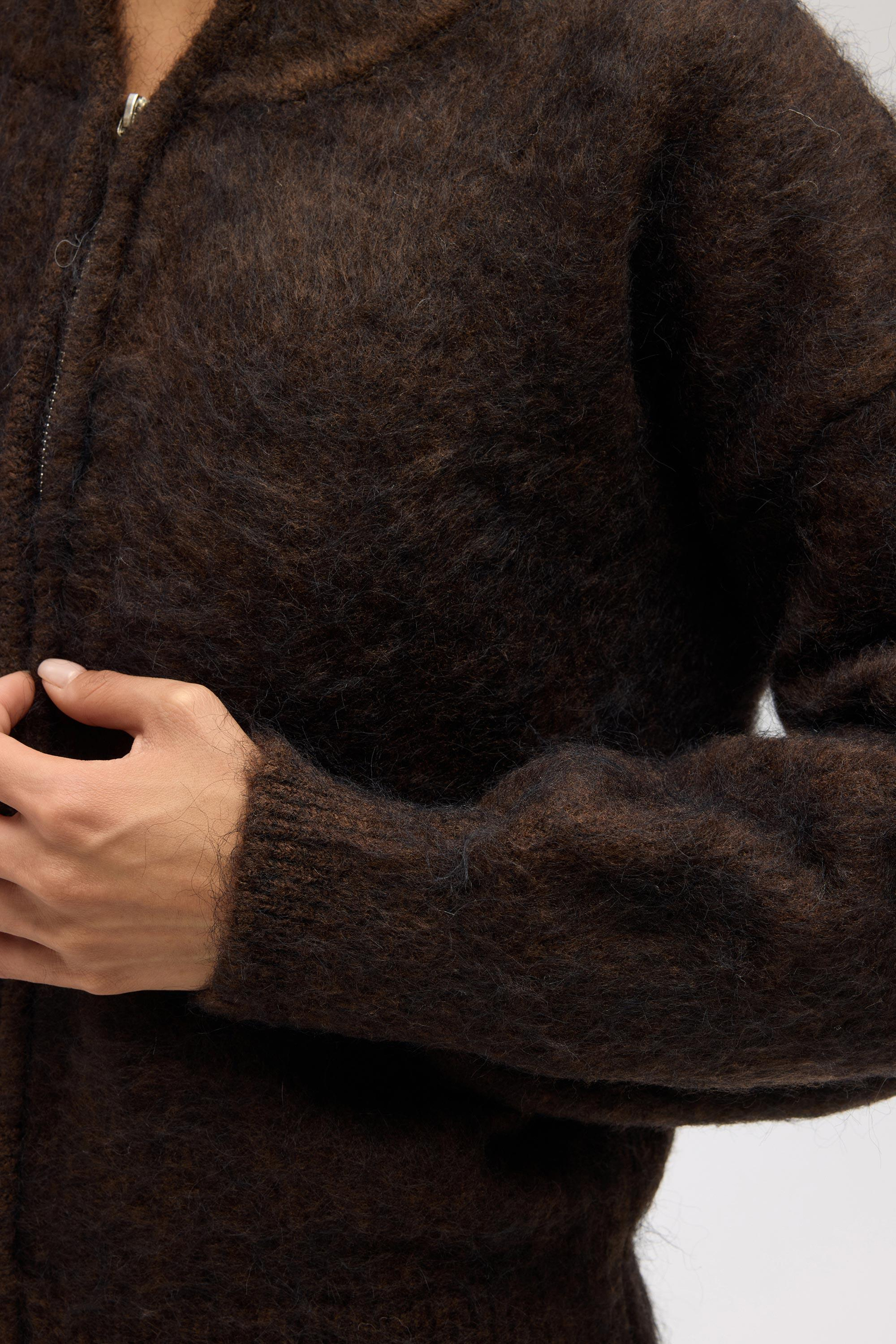 Eskara Fermuarlı Kahve Triko Hırka