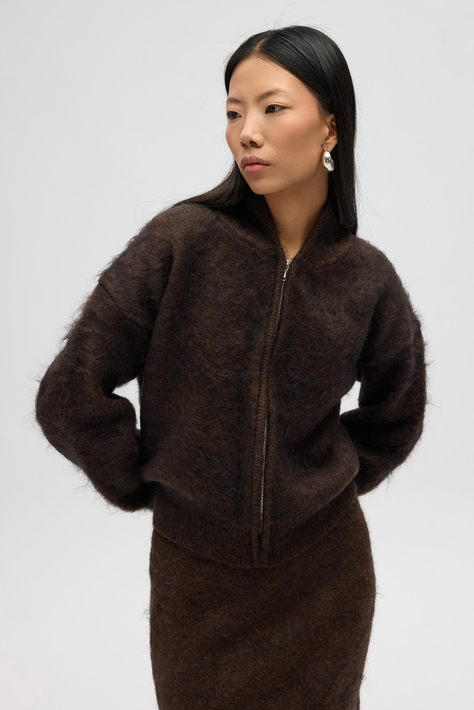 Eskara Fermuarlı Kahve Triko Hırka