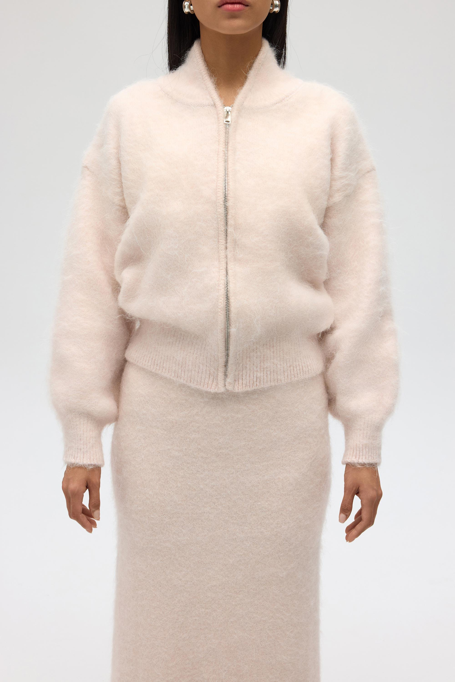 Eskara Fermuarlı Pembe Triko Hırka