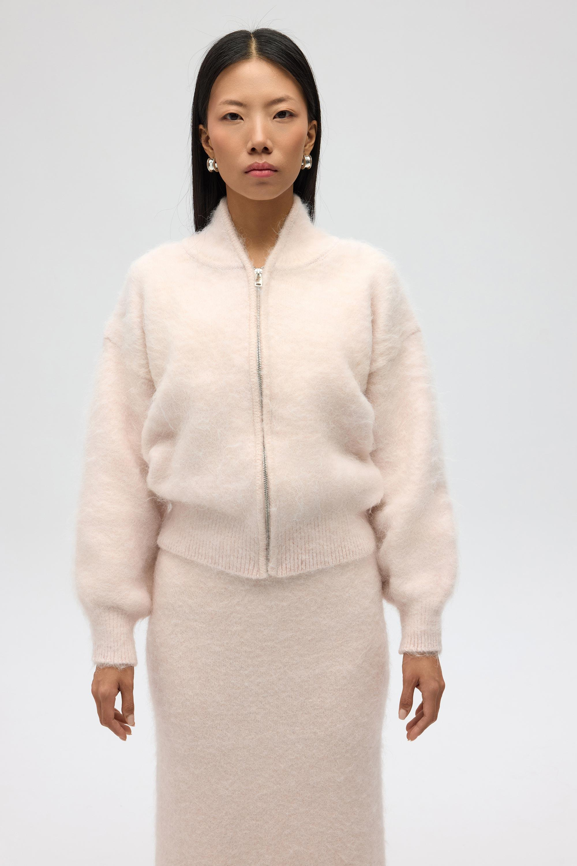 Eskara Fermuarlı Pembe Triko Hırka