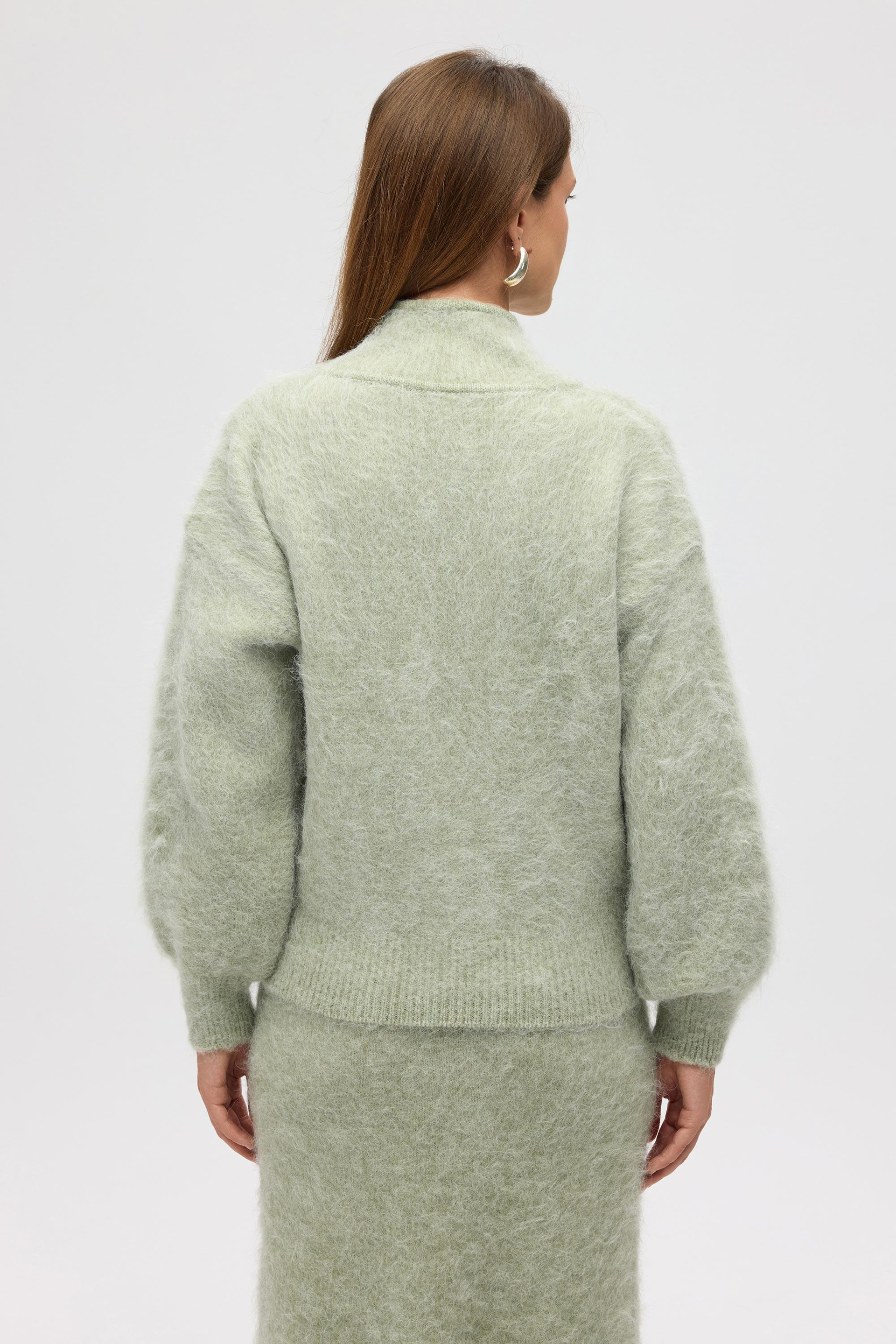 Eskara Fermuarlı Yeşil Triko Hırka