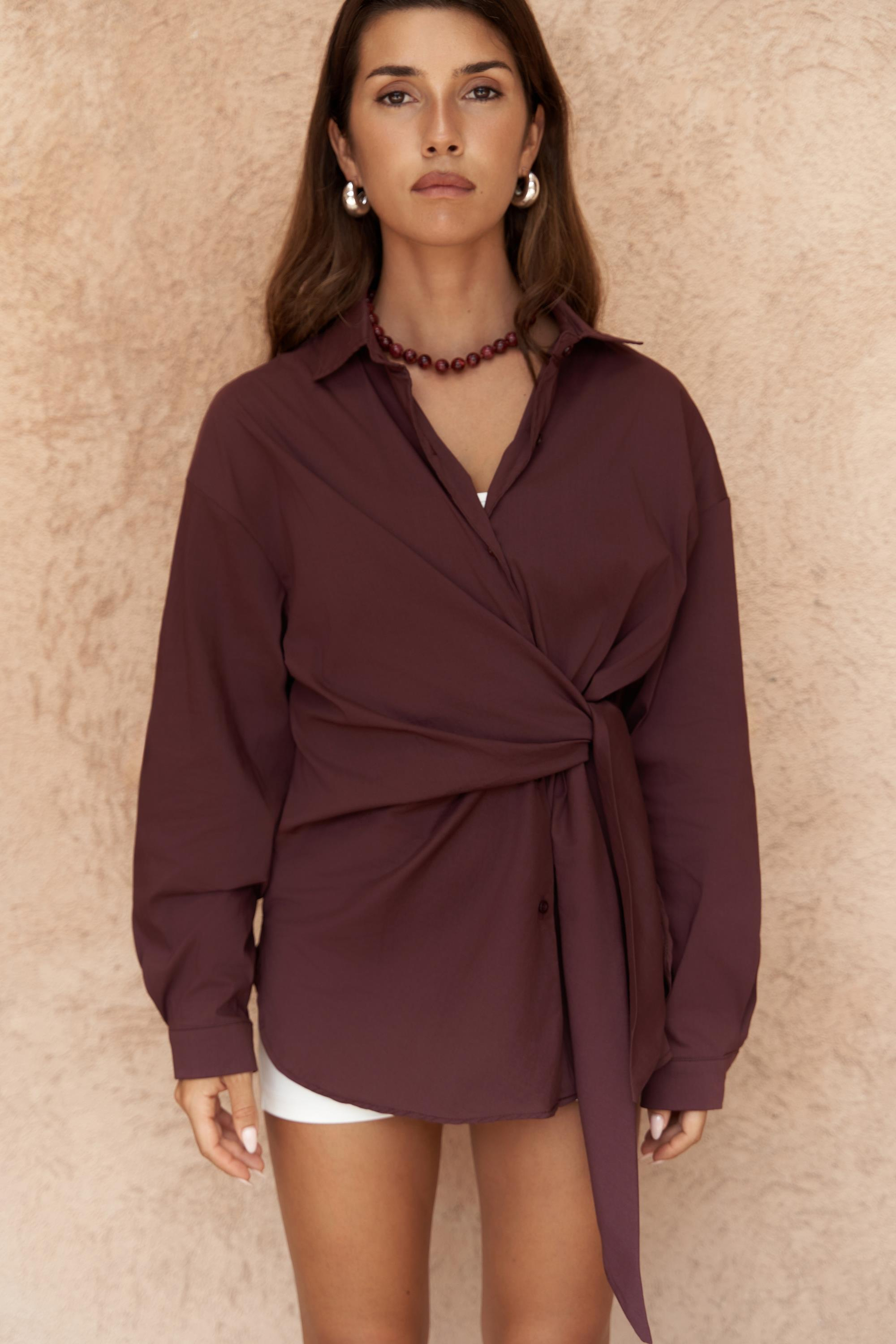 Ester Bağlamalı Bordo Gömlek