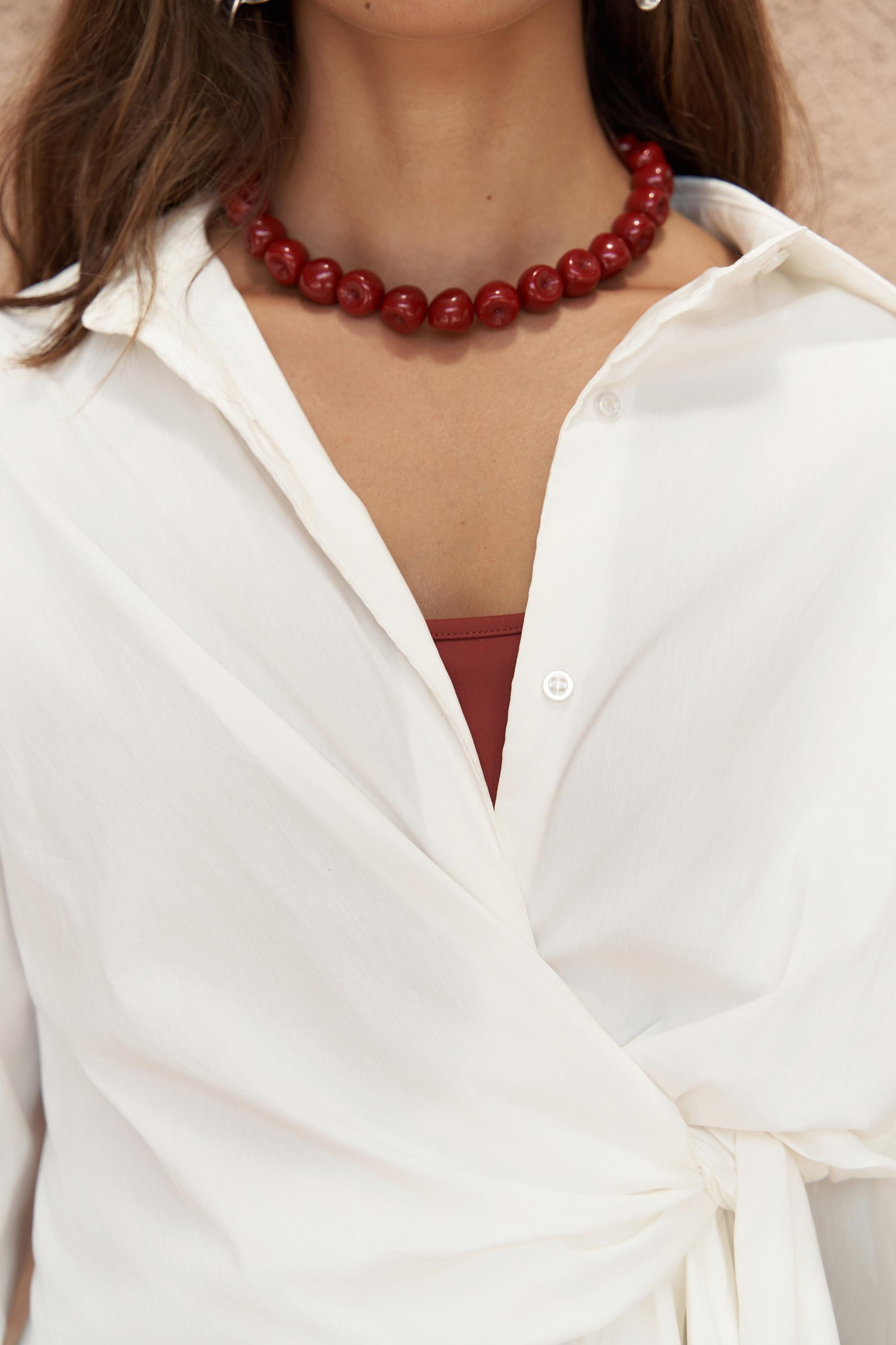 Ester Bağlamalı Ekru Gömlek