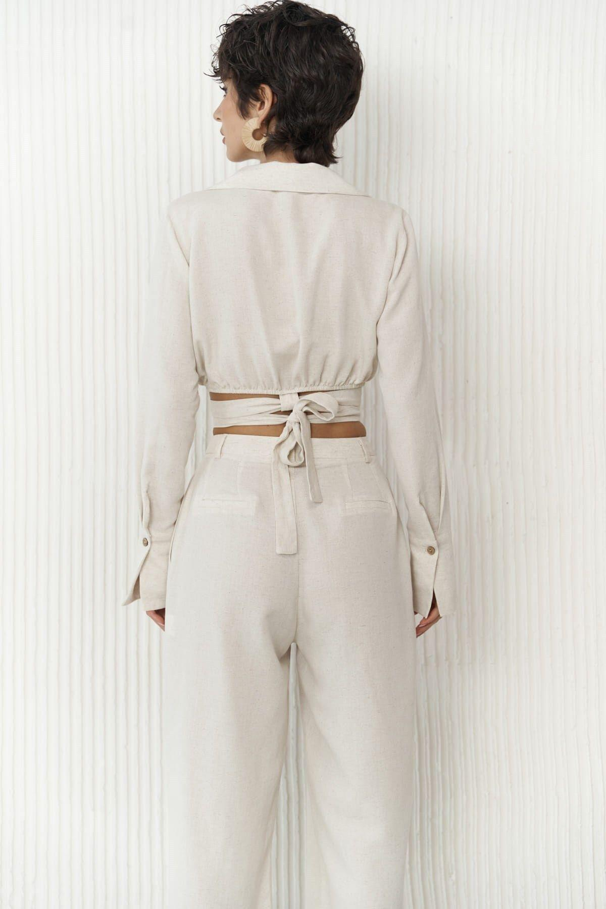 Estila Beige Crop&Trousers Set   