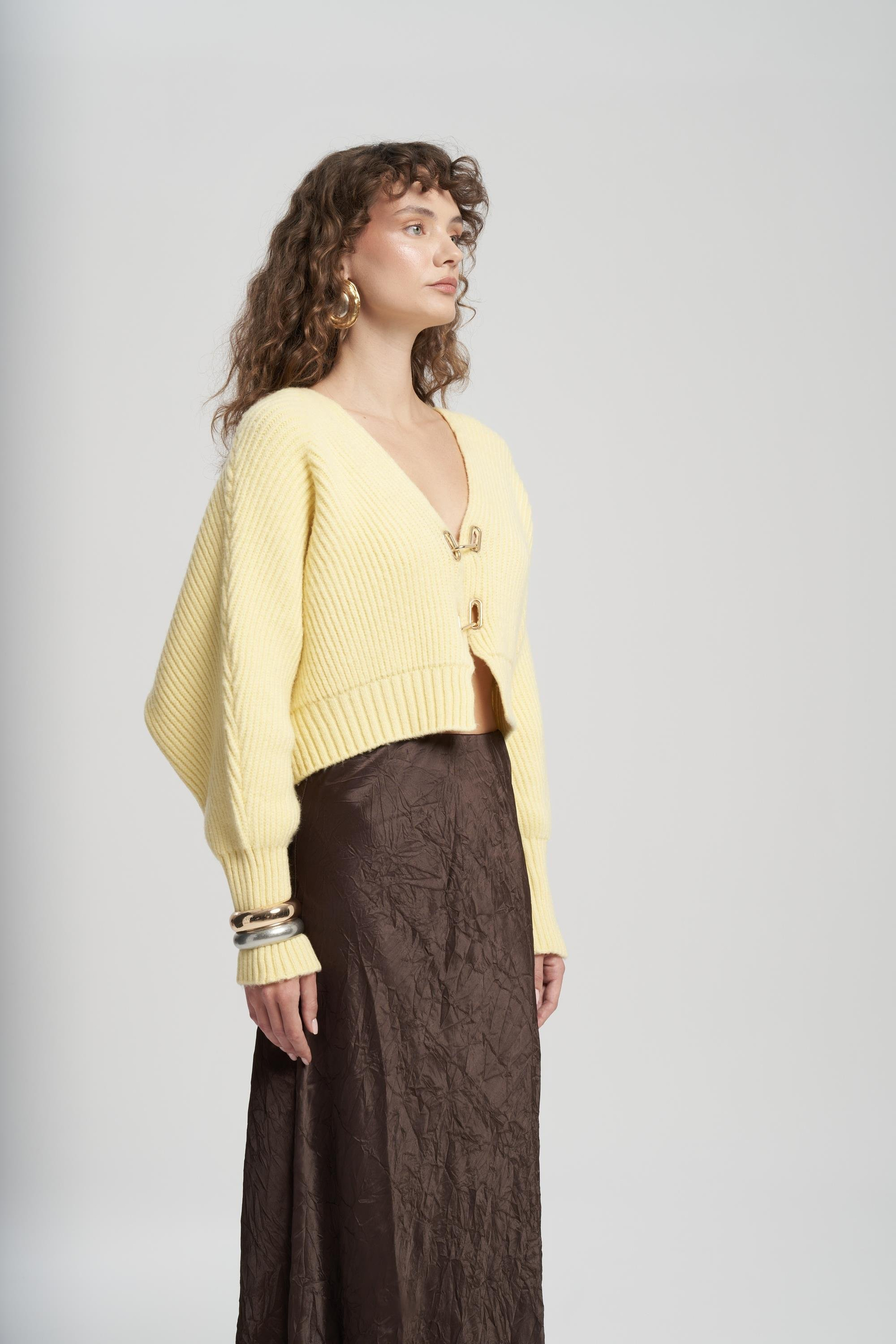 Eubah Kırışık Uzun Kahve Saten Etek