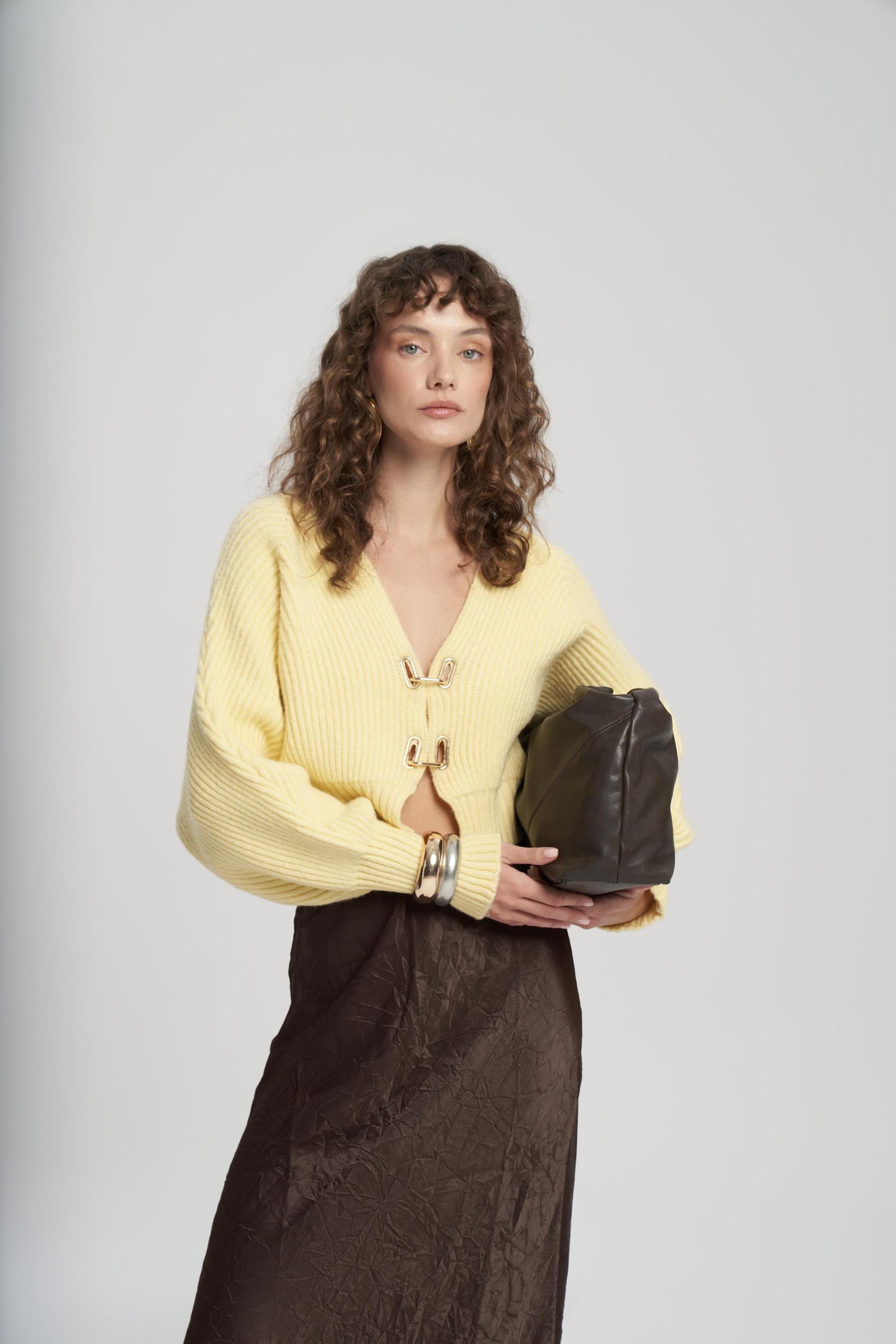 Eubah Kırışık Uzun Kahve Saten Etek