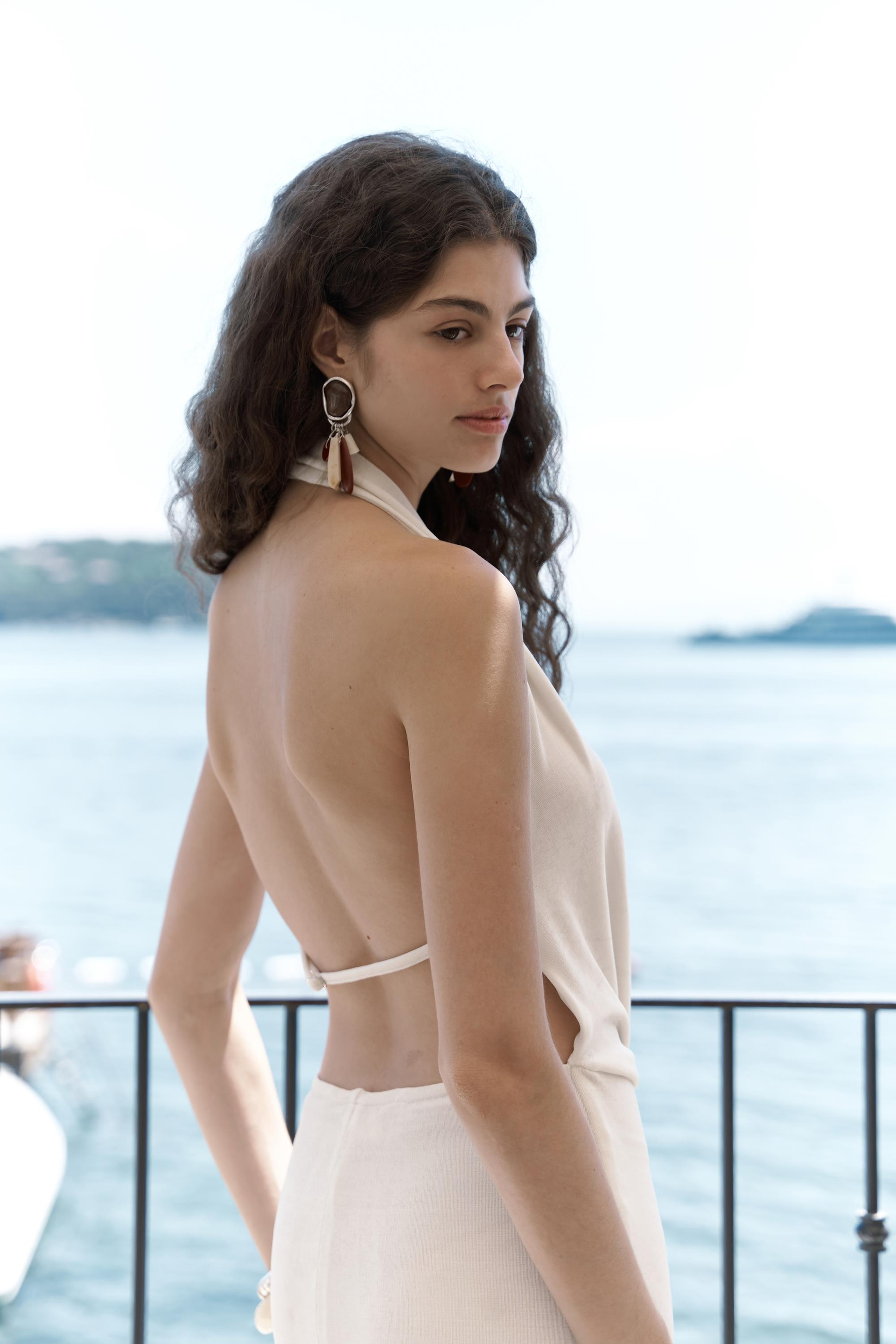 Fahmin Degaje Yaka Ekru Uzun Elbise