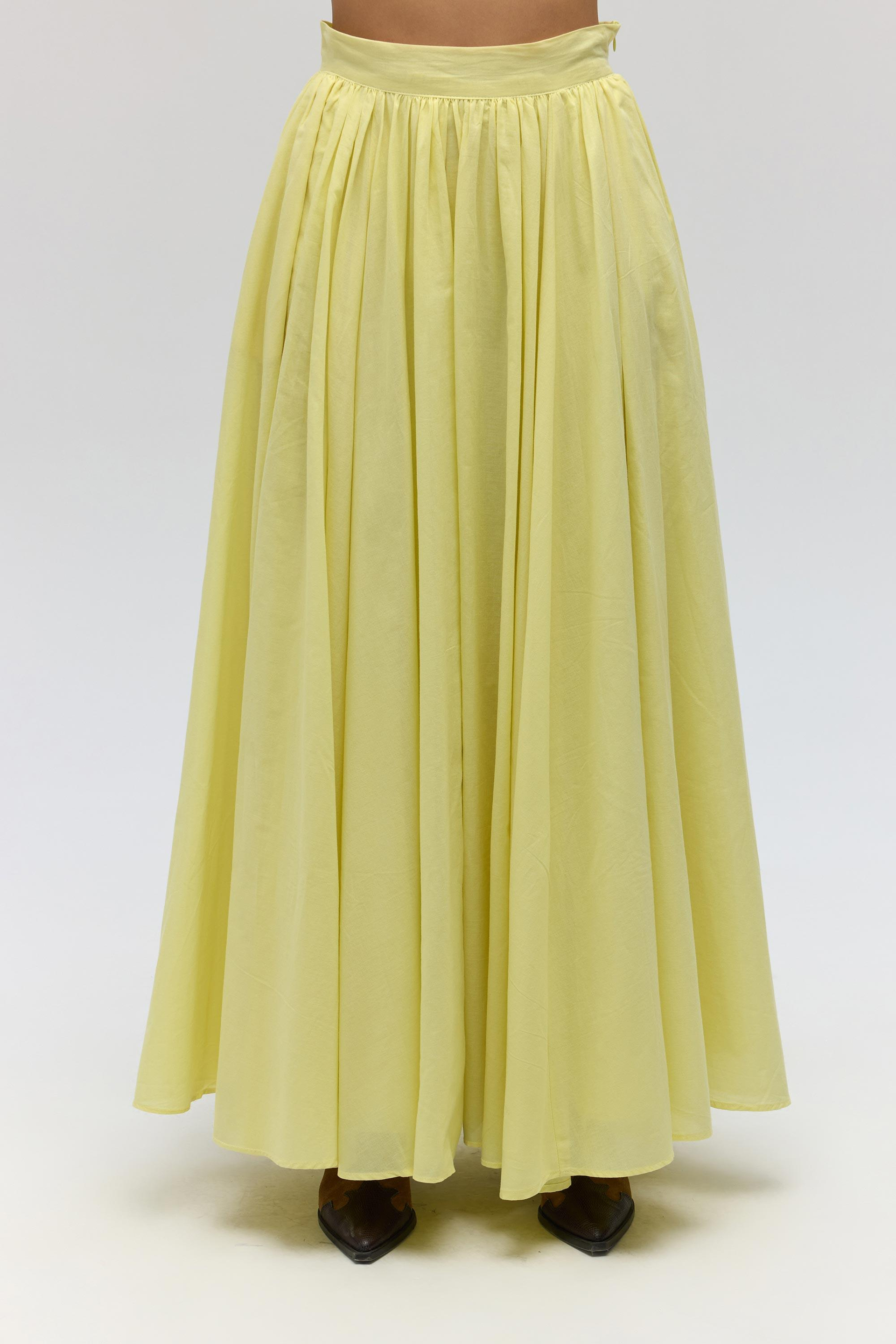 Faylinn Pleated Yellow Long Skirt