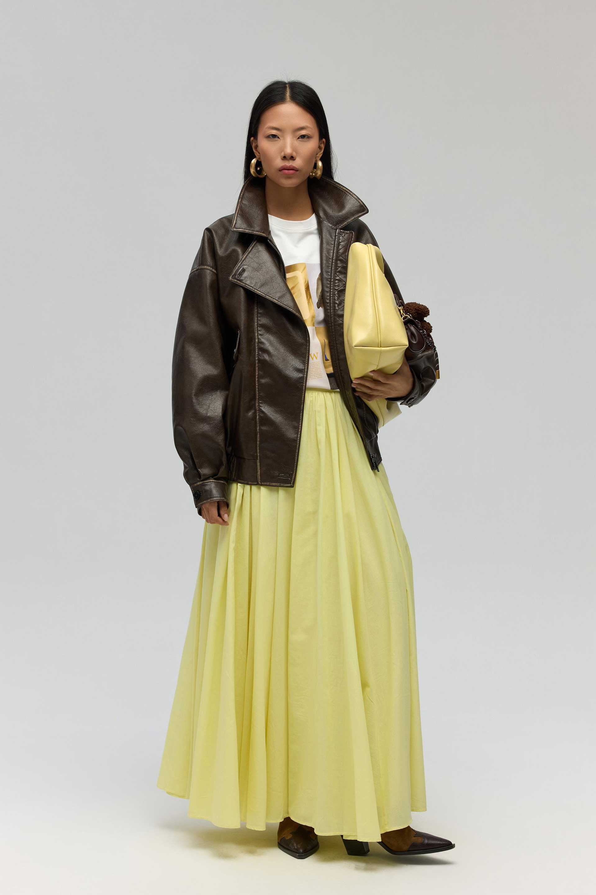 Faylinn Pleated Yellow Long Skirt