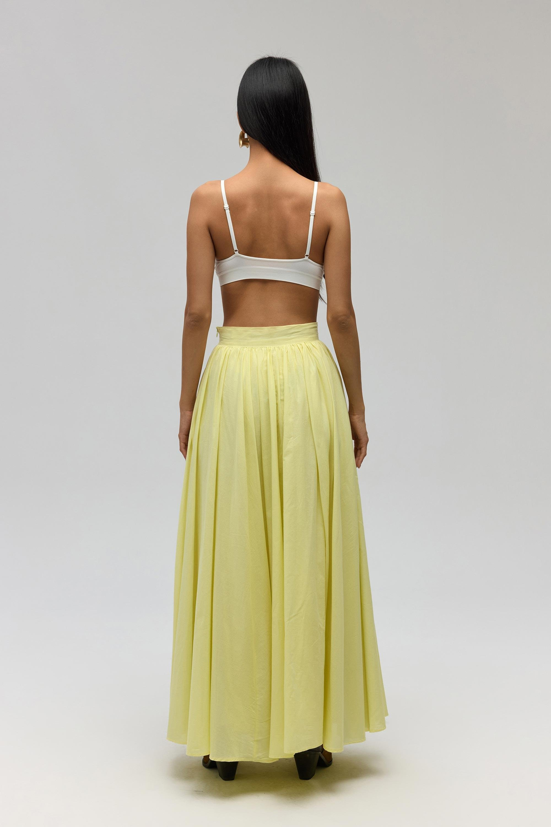 Faylinn Pleated Yellow Long Skirt