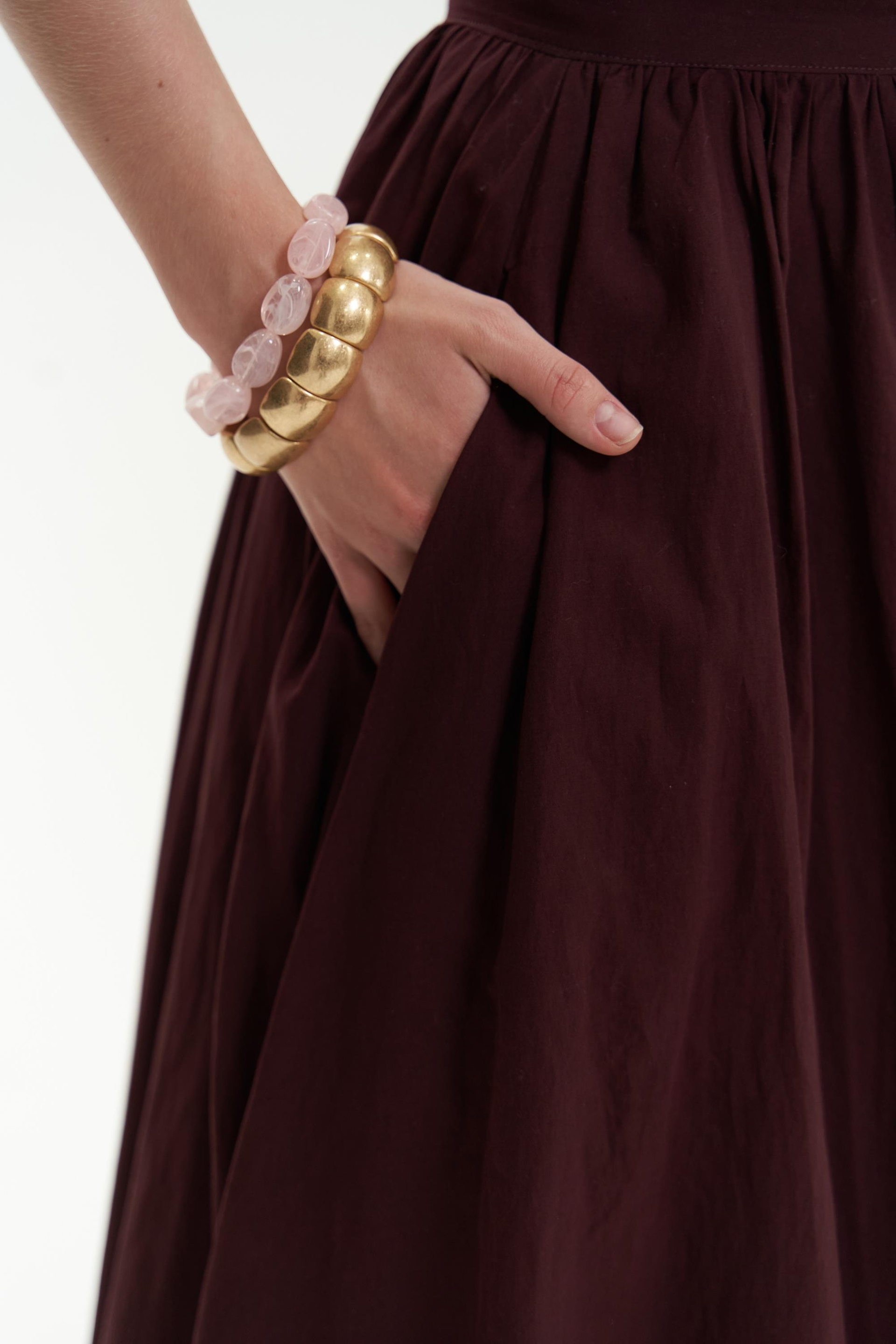 Faylinn Pileli Uzun Bordo Etek 