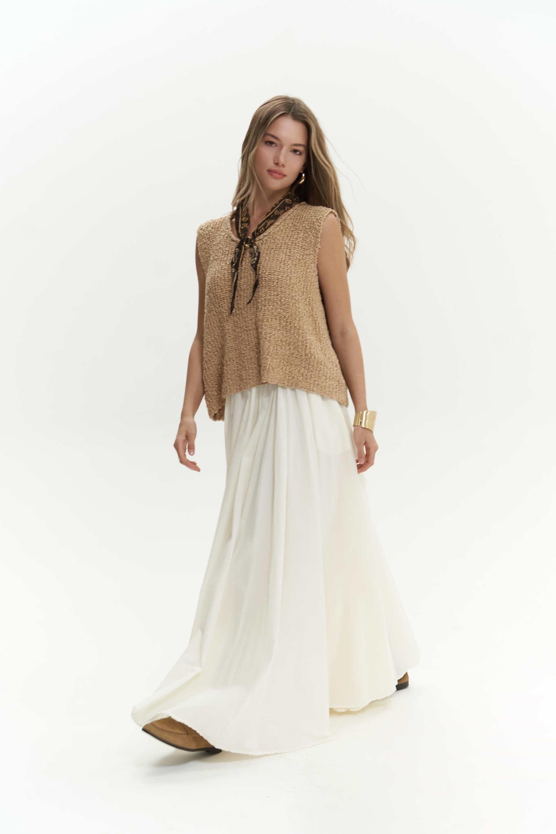 Faylinn Pileli Uzun Ekru Etek