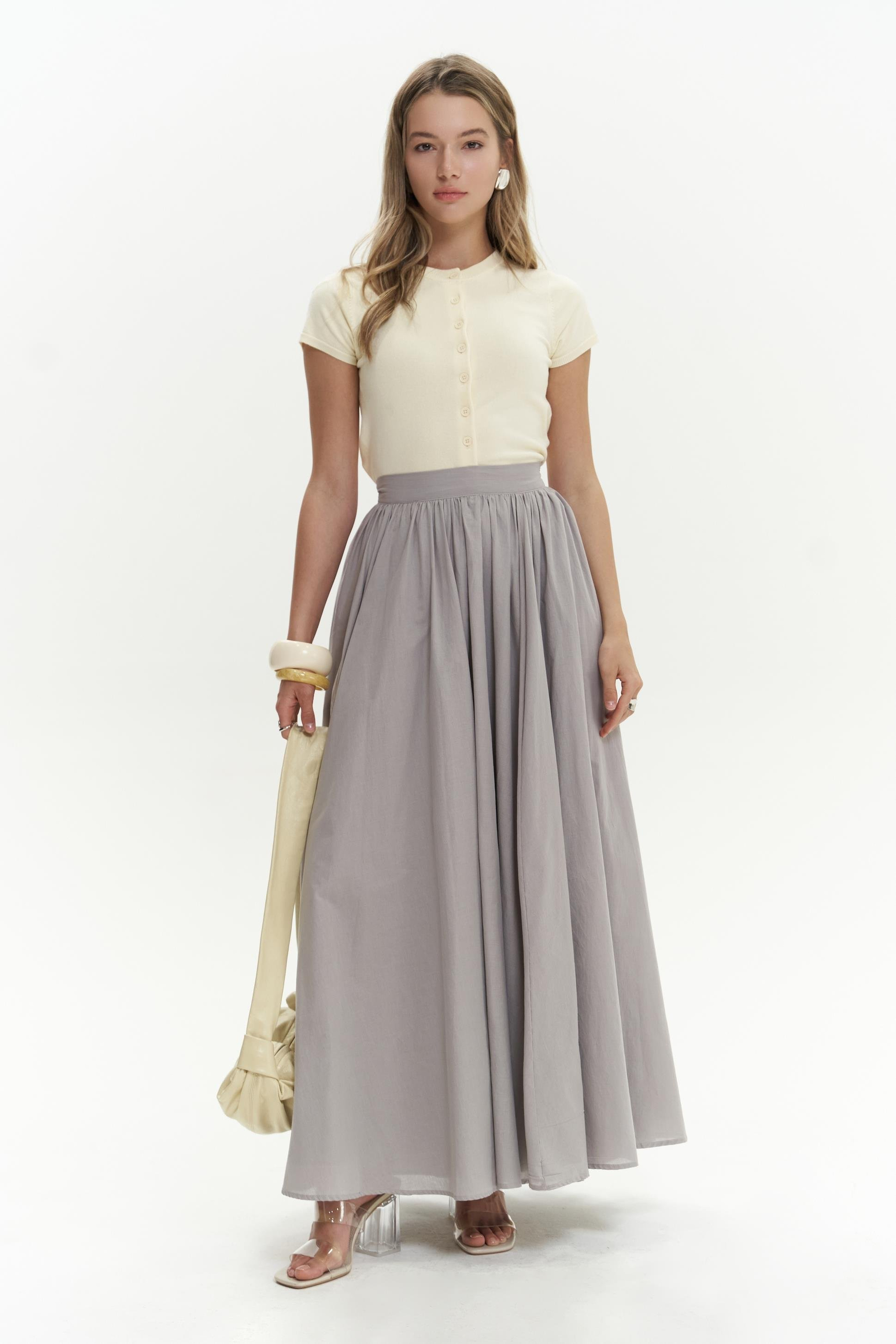 Faylinn Pileli Uzun Gri Etek