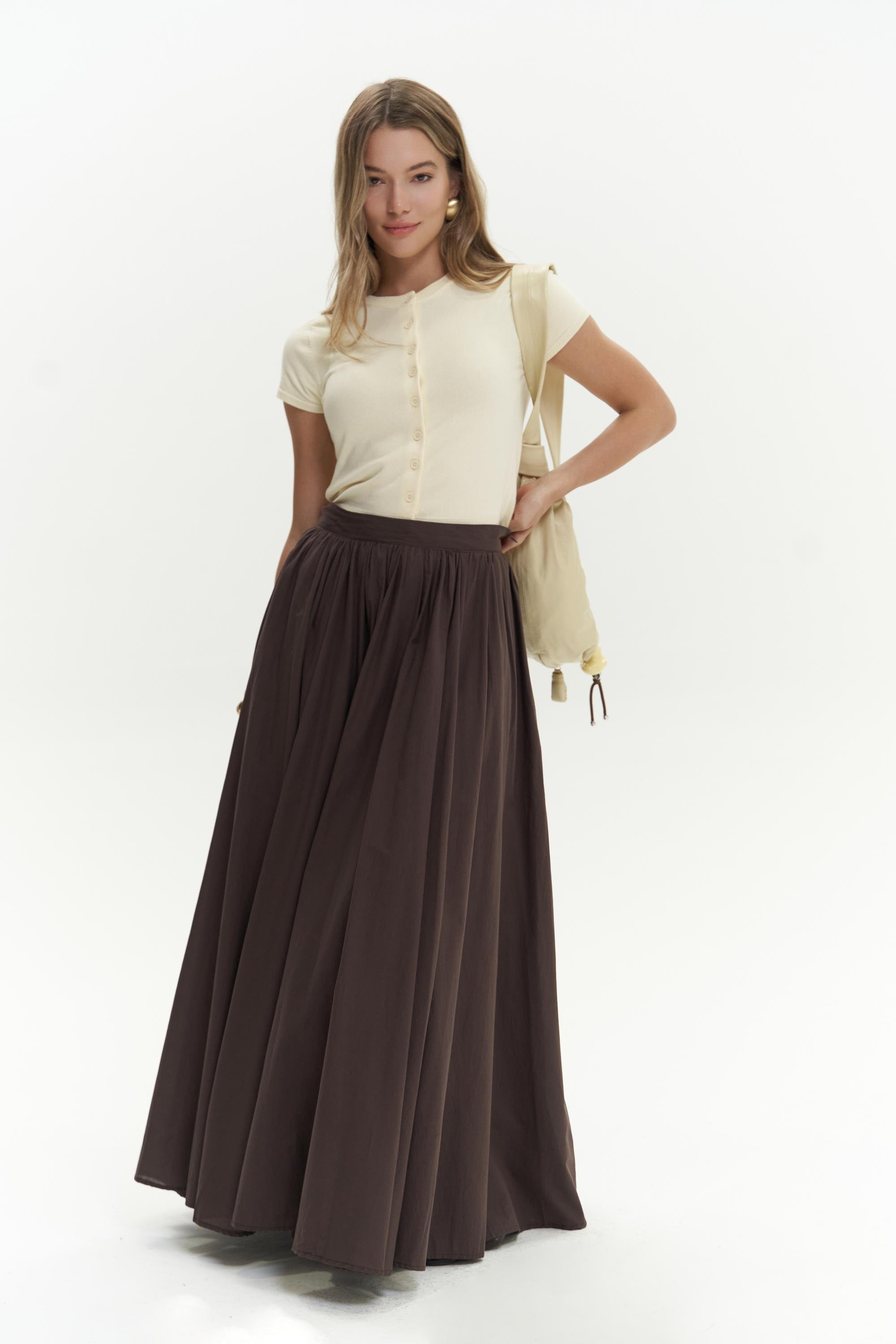 Faylinn Pileli Uzun Kahve Etek