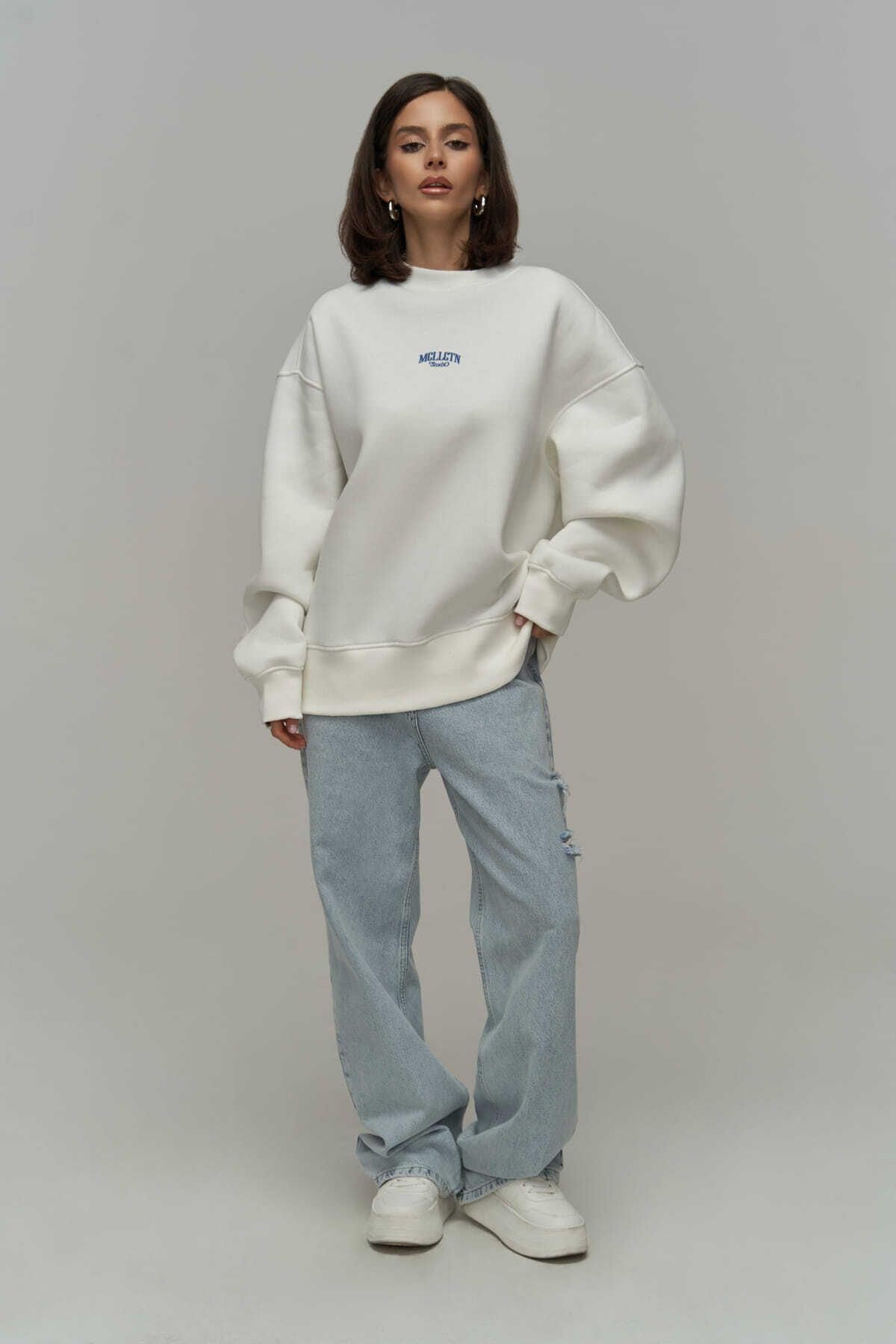 MCLLCTN Fear Less White Unisex Oversize Sweatshirt