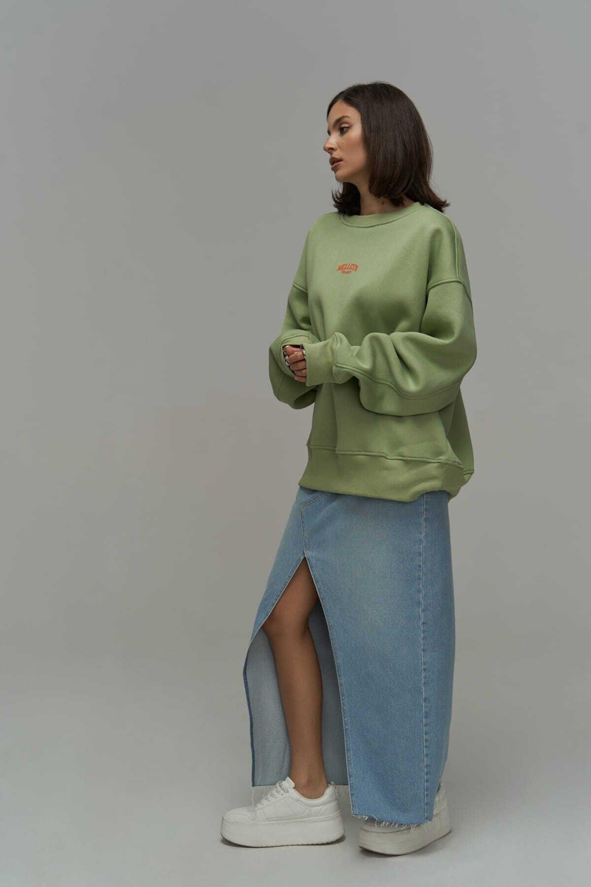 MCLLCTN Fear Less Almond Green Unisex Oversize Sweatshirt
