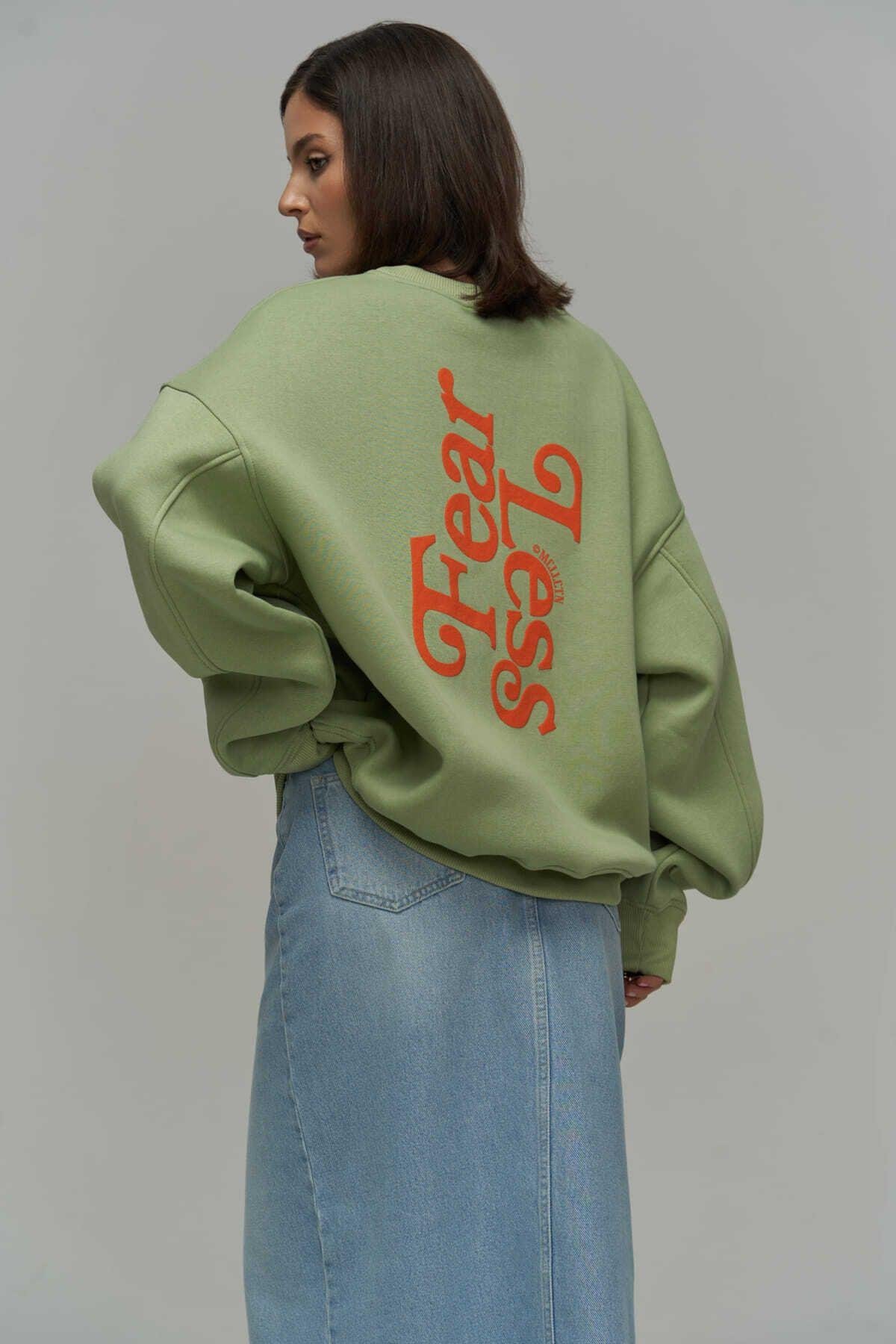 MCLLCTN Fear Less Almond Green Unisex Oversize Sweatshirt