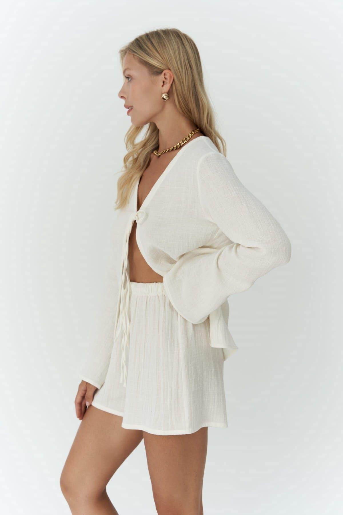 Ferriday Ekru Gömlek Şort Takım