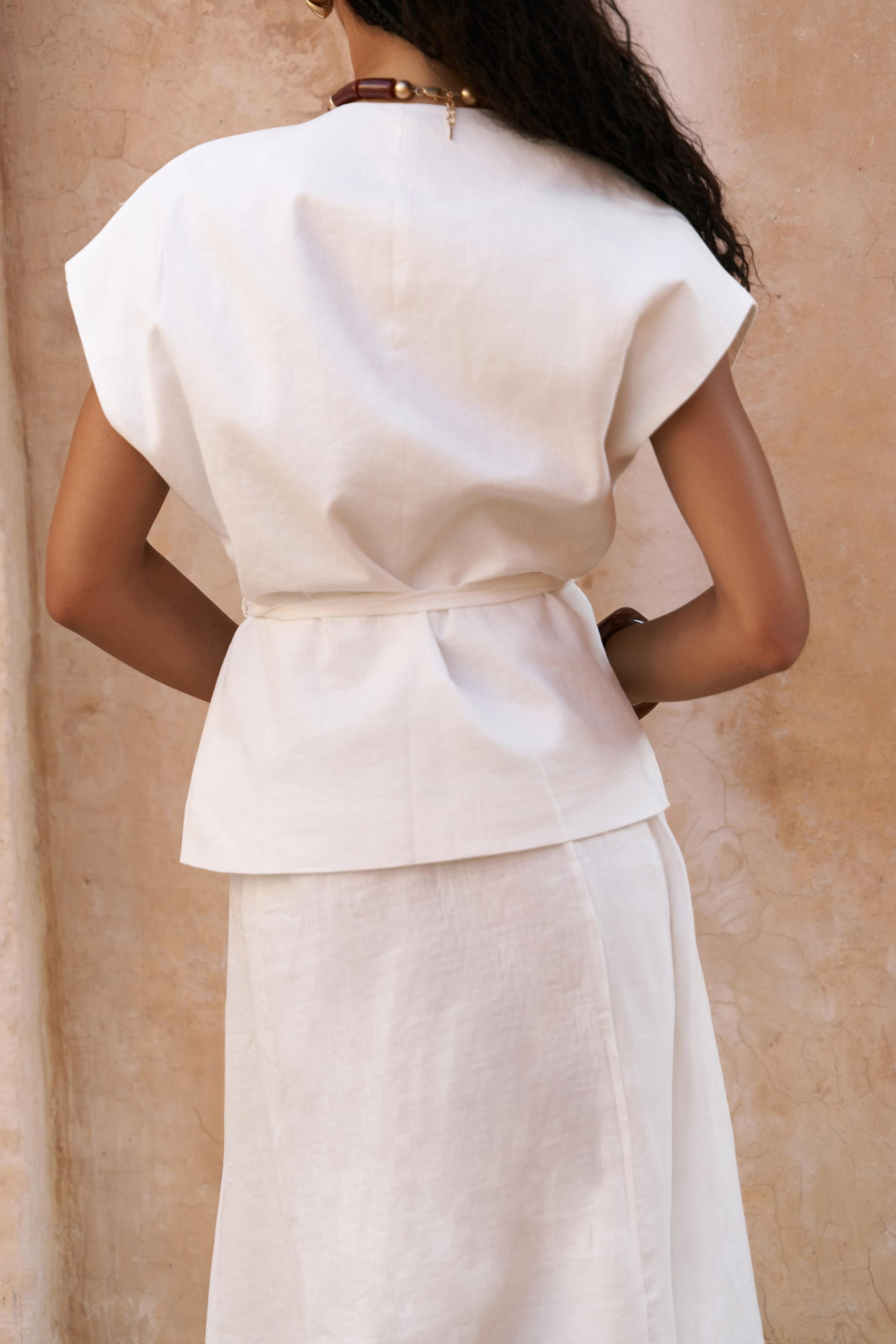 Fiametta Salaş Ekru Keten Yelek Etek Takım