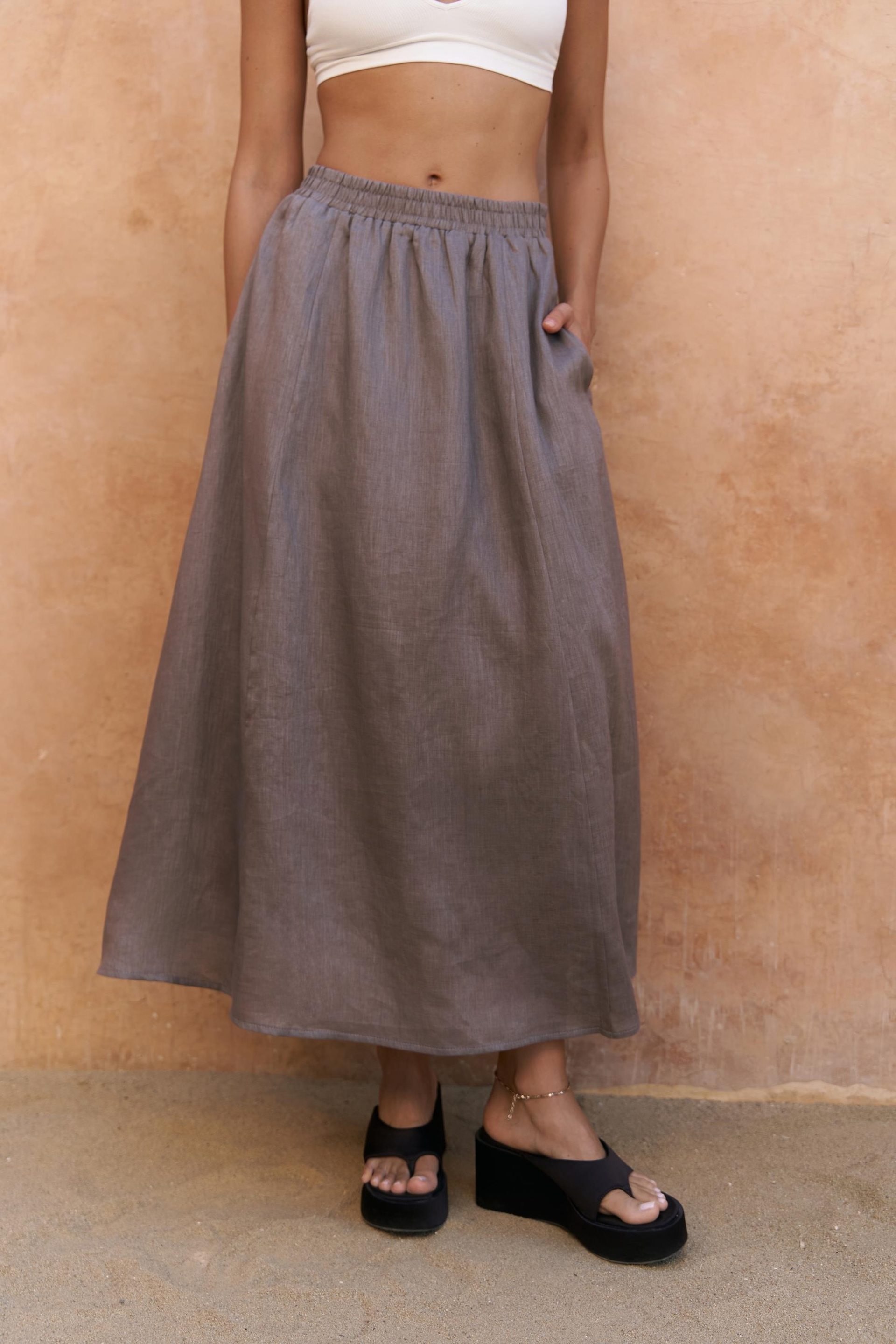 Fiametta Salaş Füme Keten Yelek Etek Takım