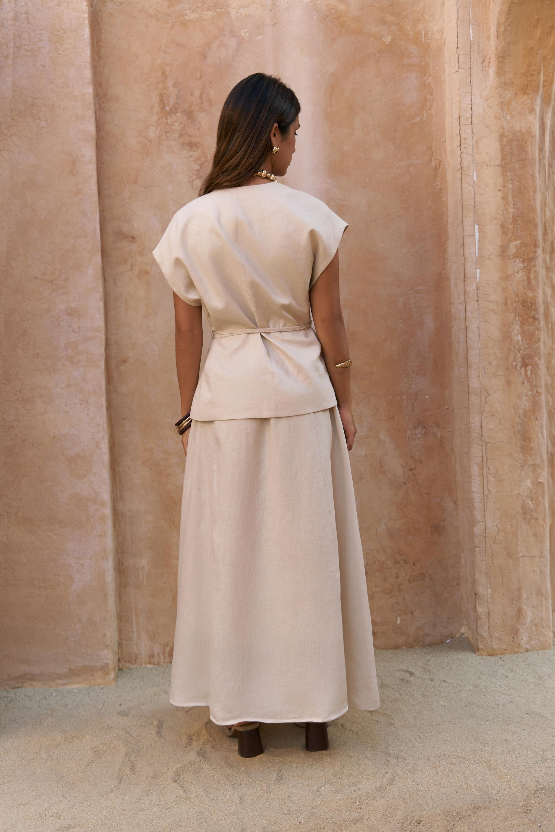 Fiametta Salaş Taş Keten Yelek Etek Takım