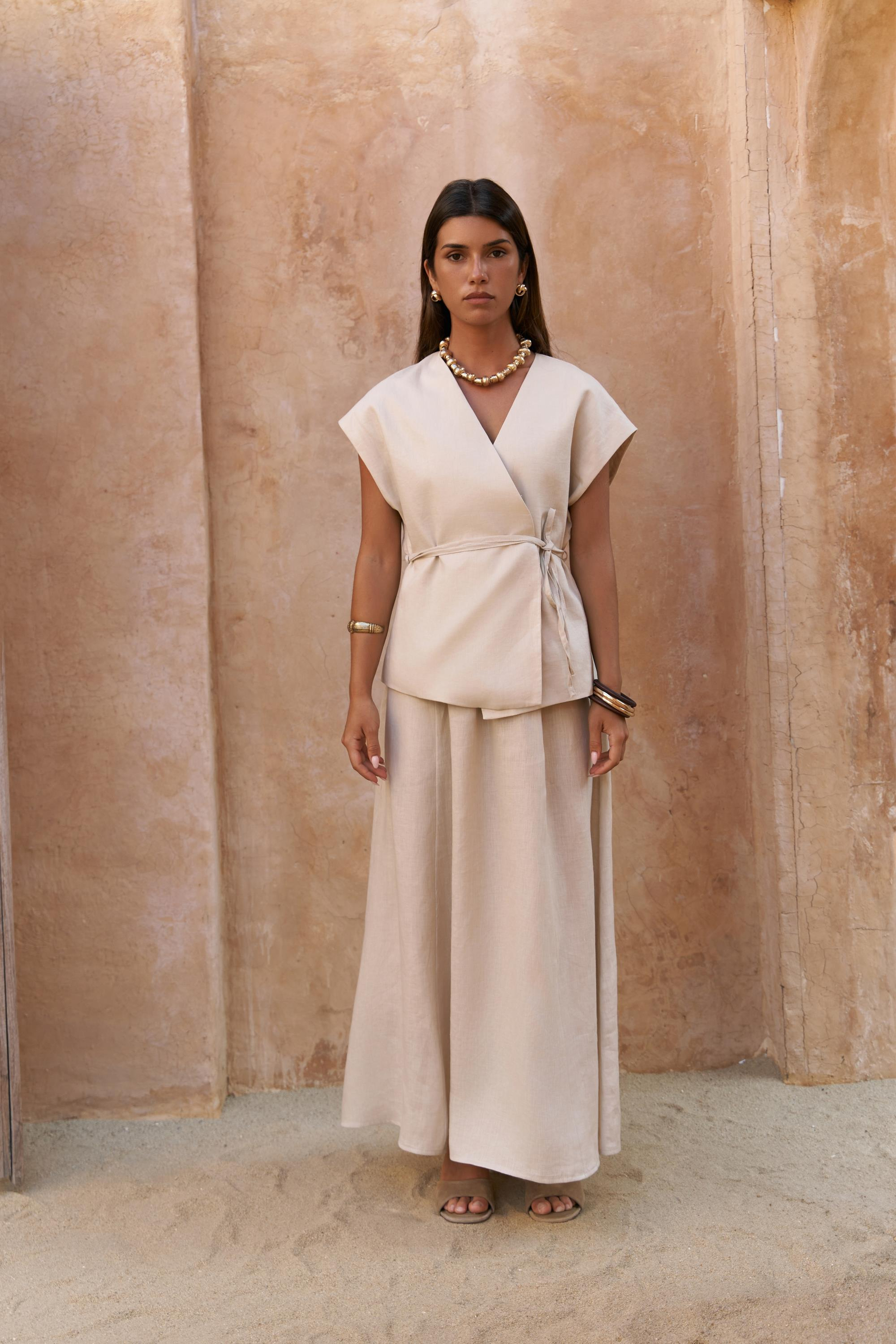 Fiametta Salaş Taş Keten Yelek Etek Takım