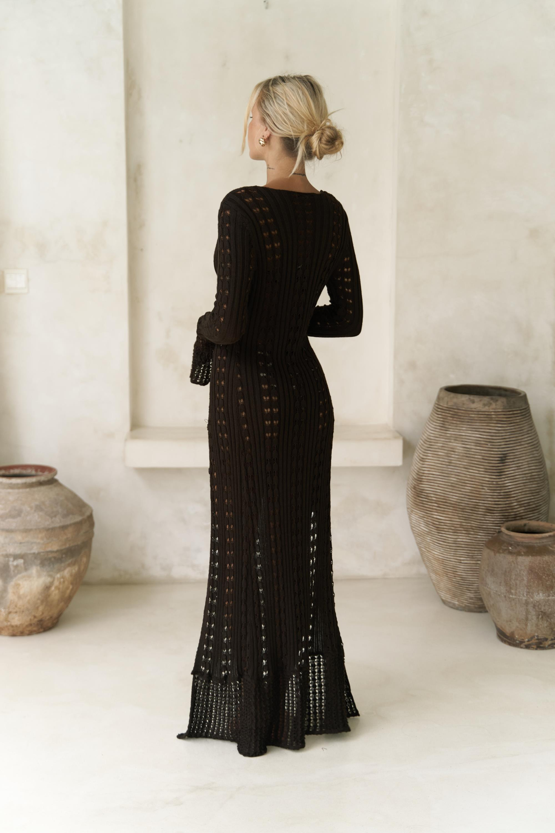 Fiorella Düğmeli Kahve Uzun Hırka