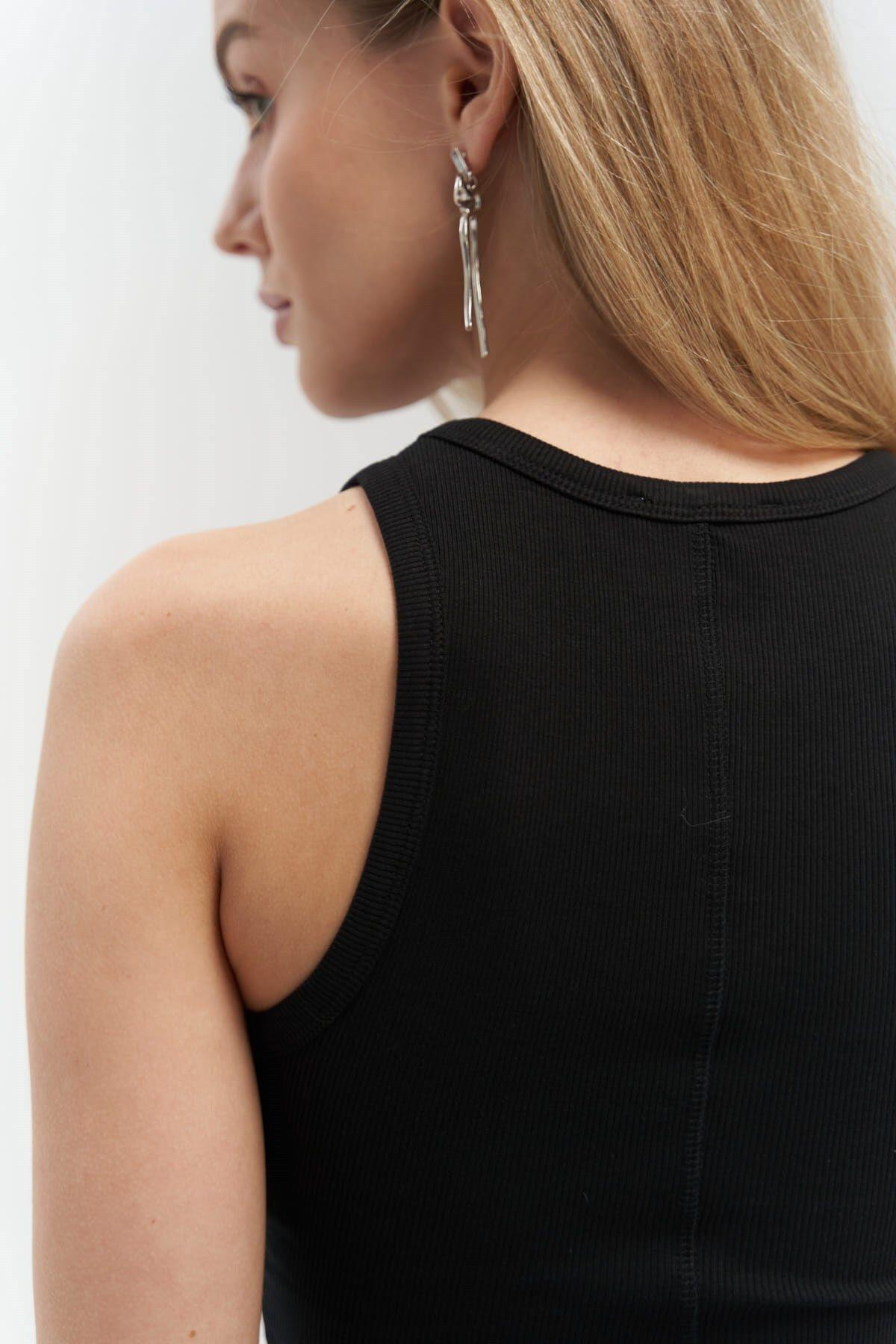 Fleur Ribbed Halterneck Black Crop