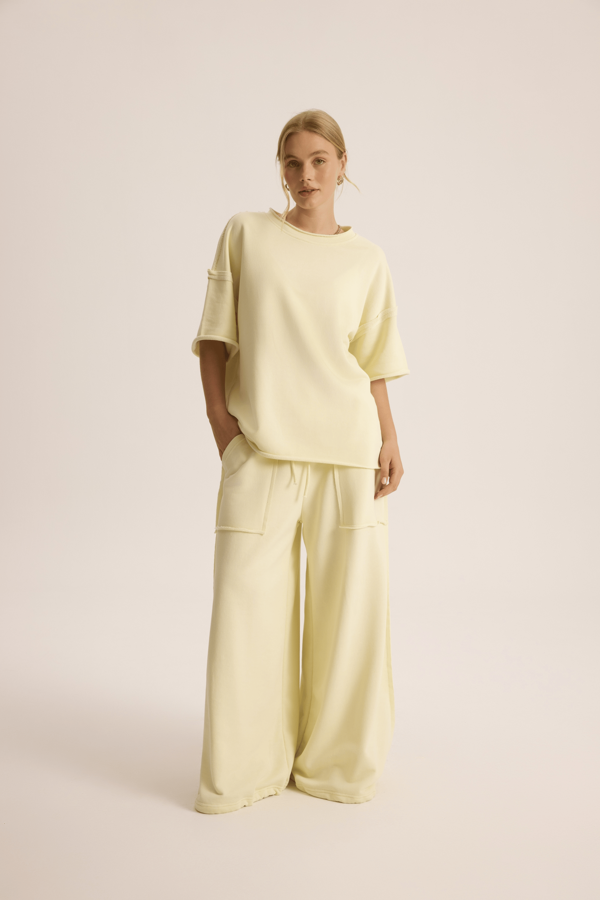 Flex Açık Sarı Oversize T-Shirt Eşofman Takım