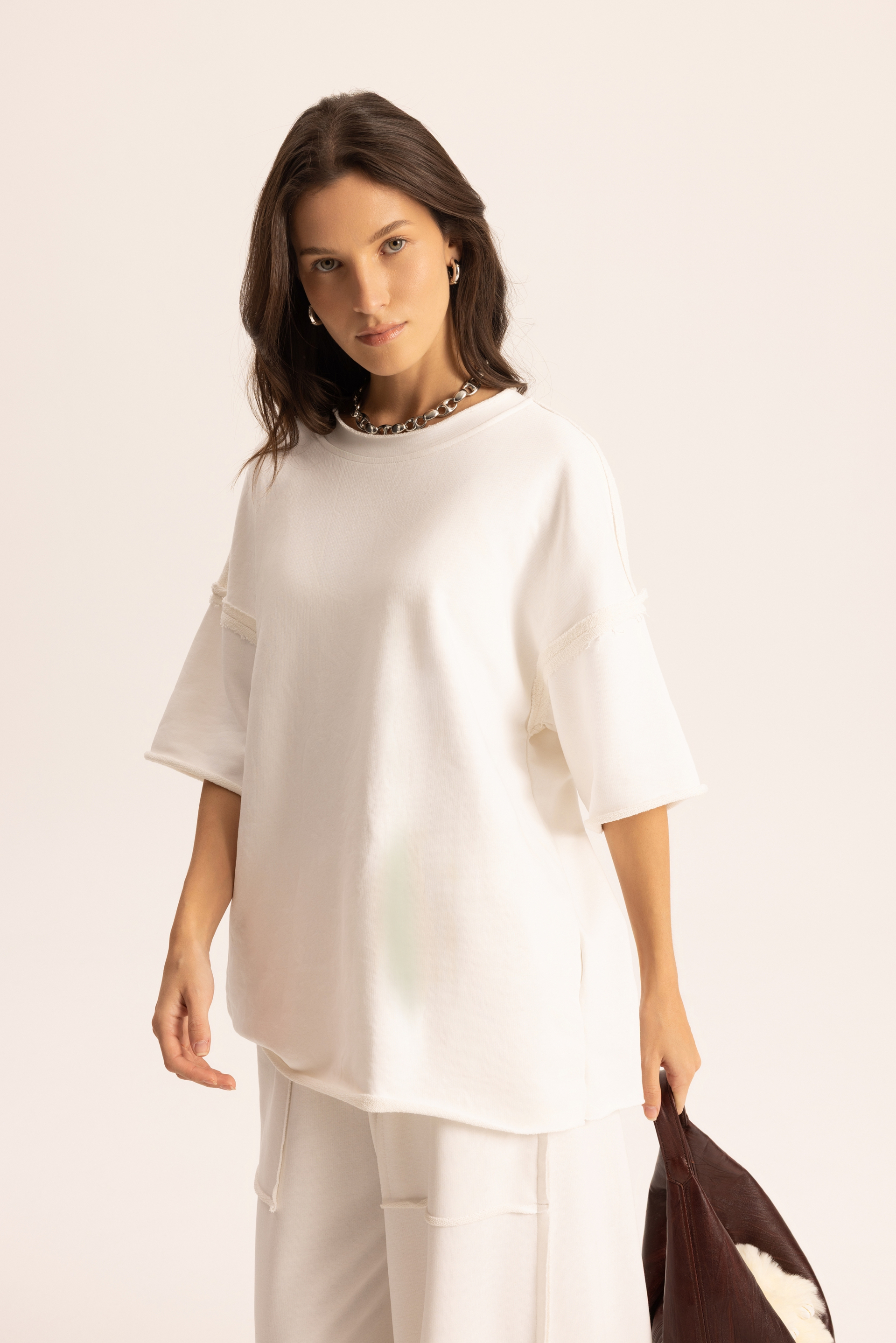 Flex Beyaz Oversize T-Shirt Eşofman Takım