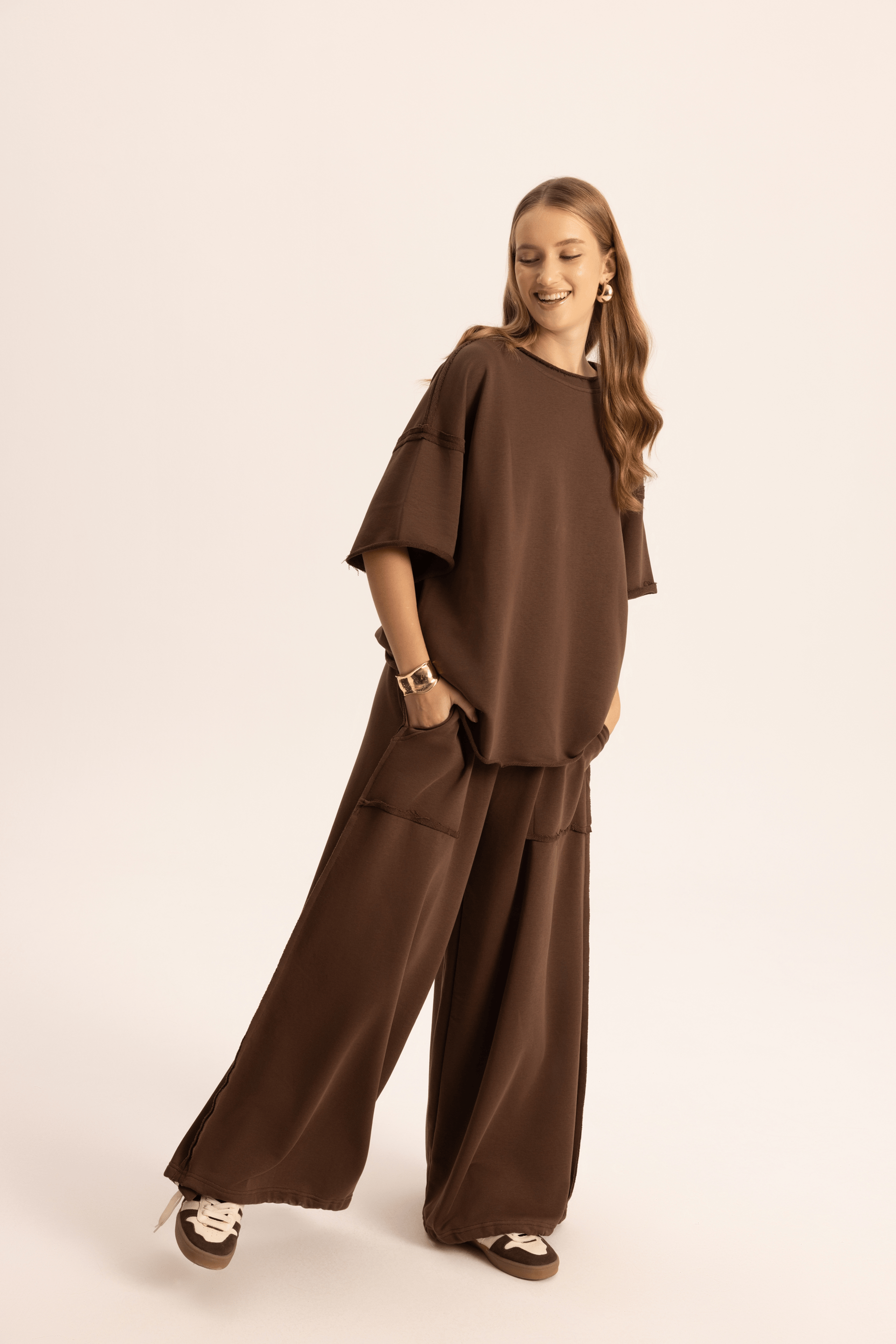 Flex Kahve Oversize T-Shirt Eşofman Takım