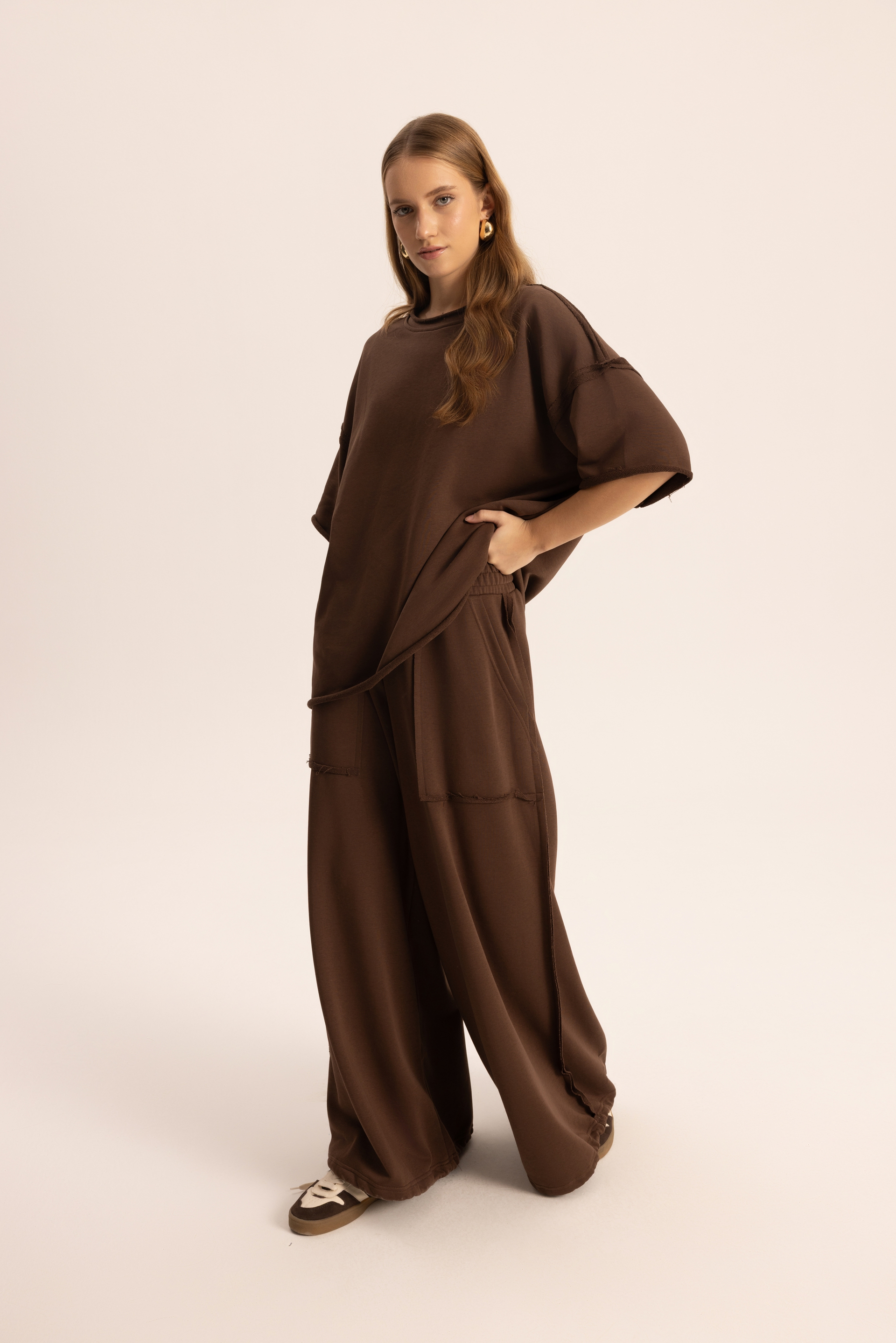 Flex Kahve Oversize T-Shirt Eşofman Takım