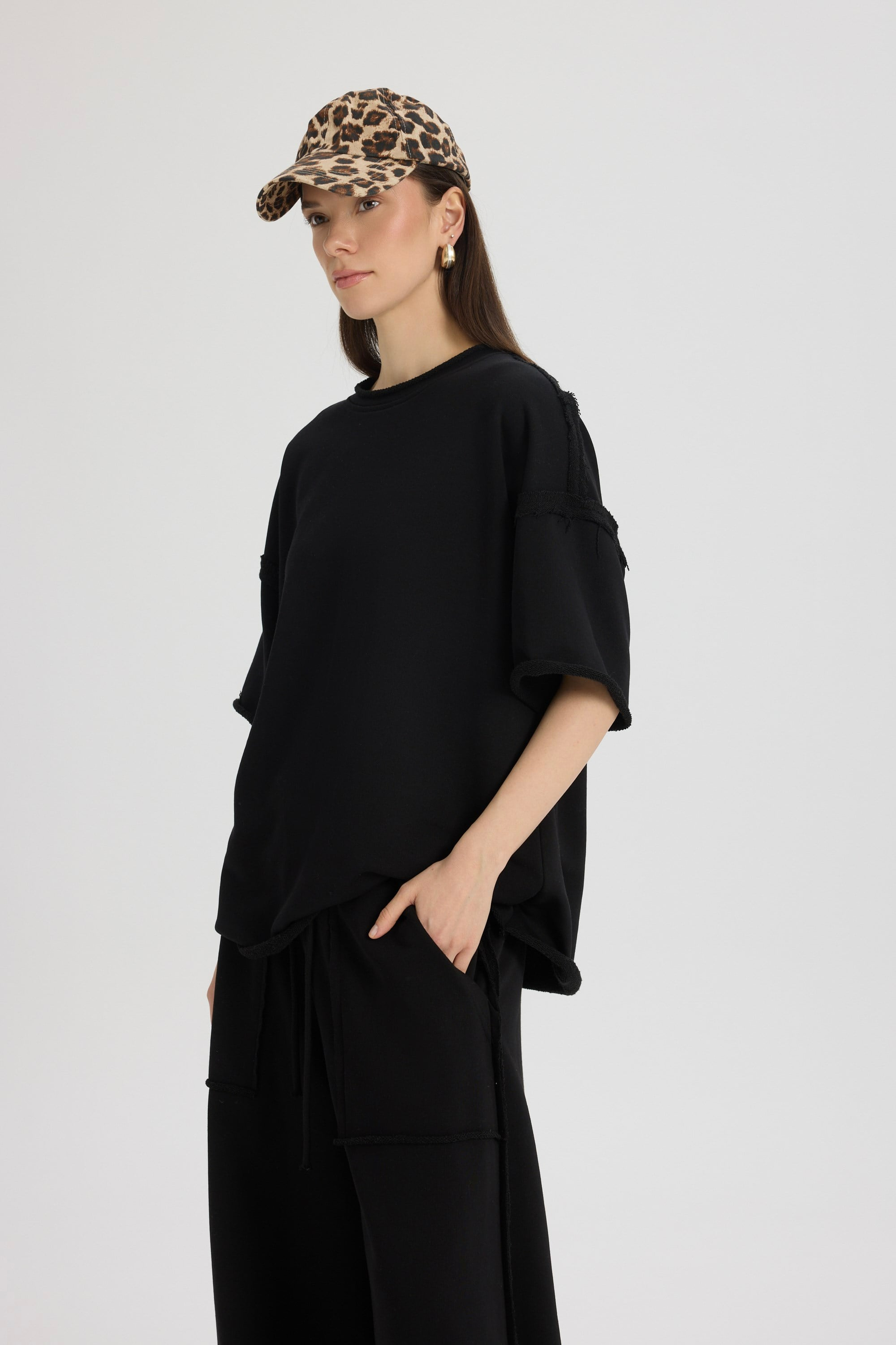 Flex Siyah Oversize T-Shirt Eşofman Takım