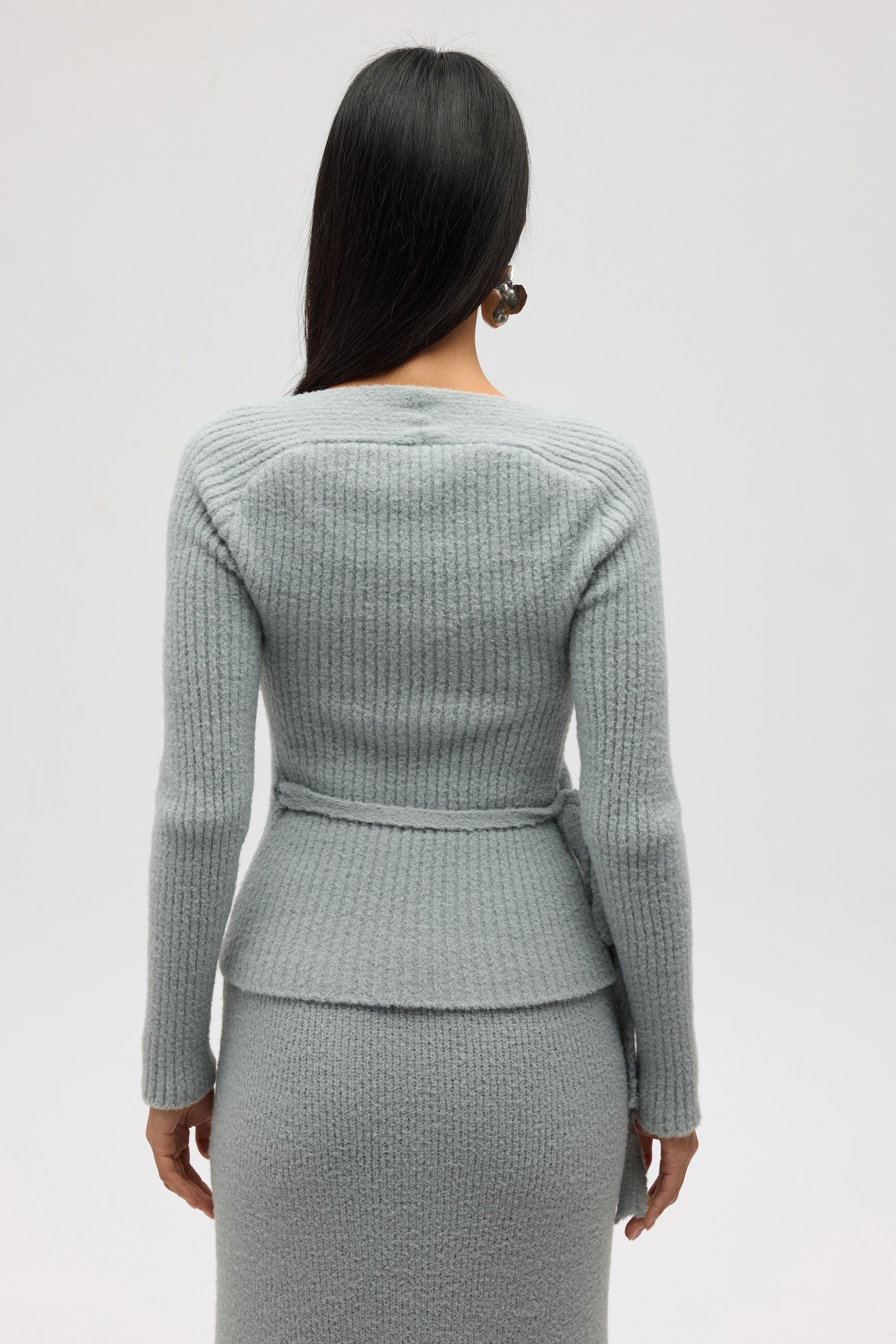 Fluff Bağlamalı Gri Üst-Etek Takım