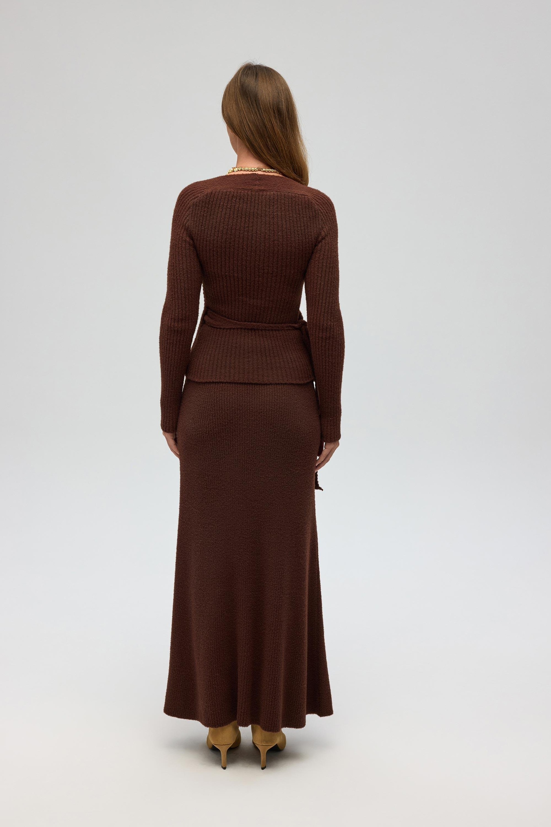 Fluff Bağlamalı Kahve Üst-Etek Takım