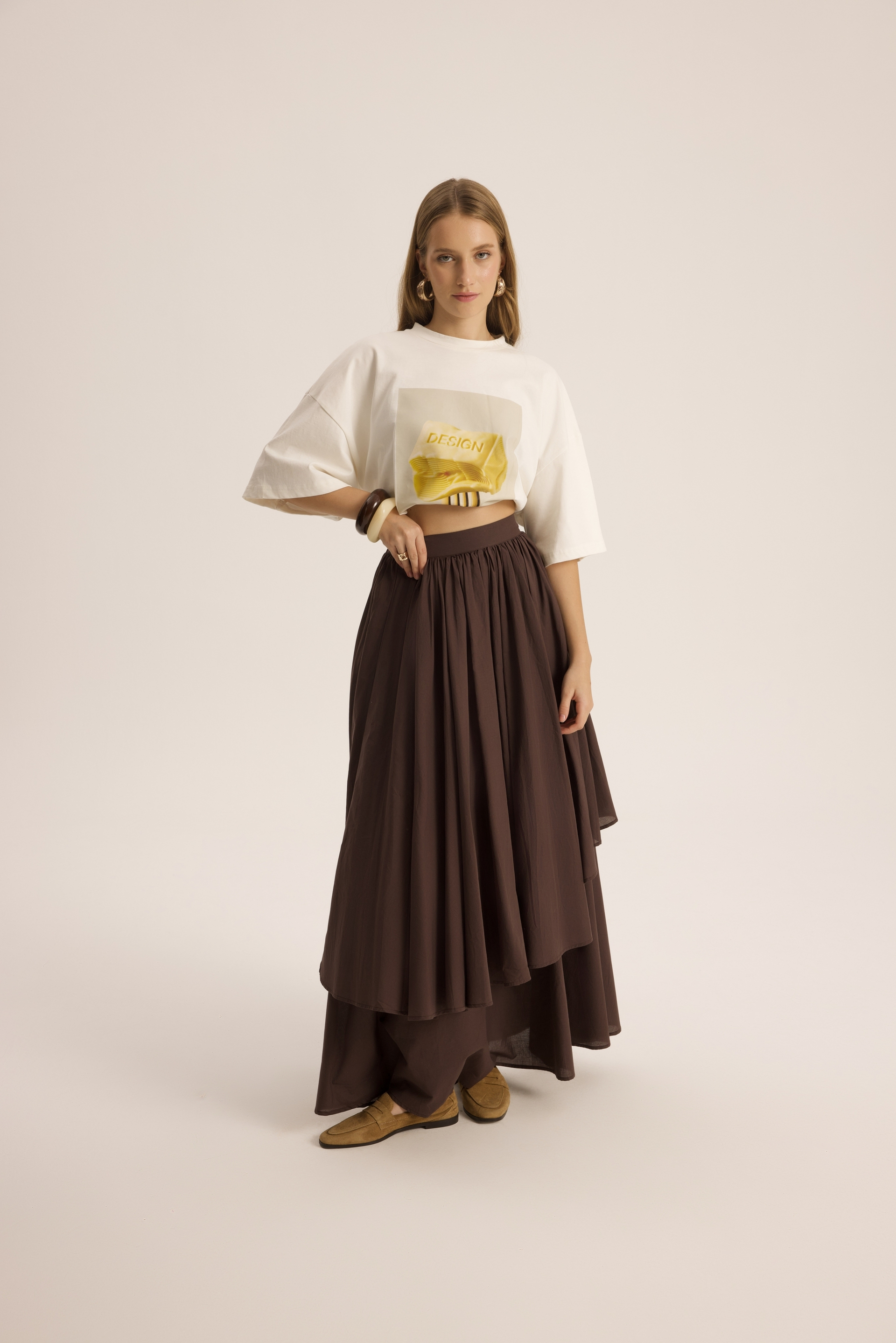 Fork Design Beyaz Oversize T-Shirt