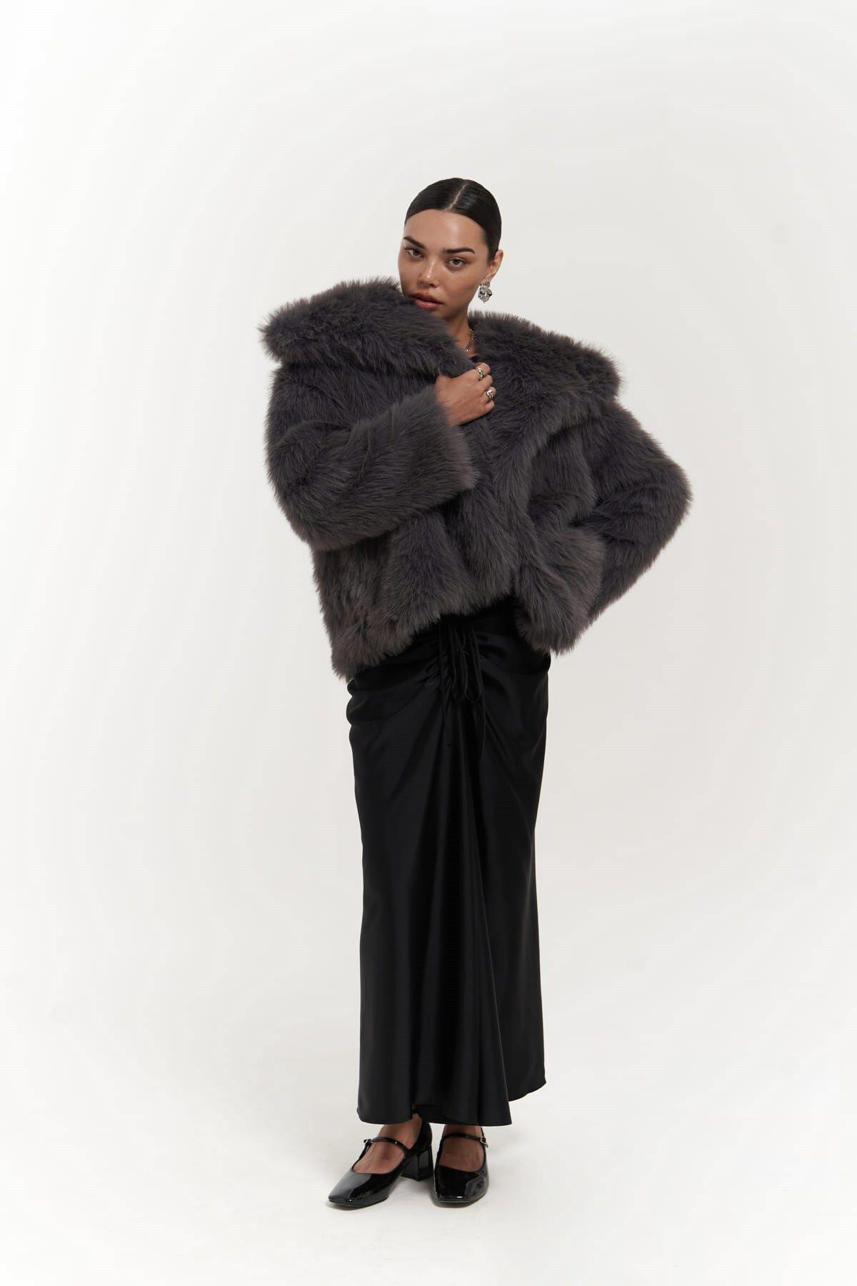 Francesko Anthracite Plush Coat